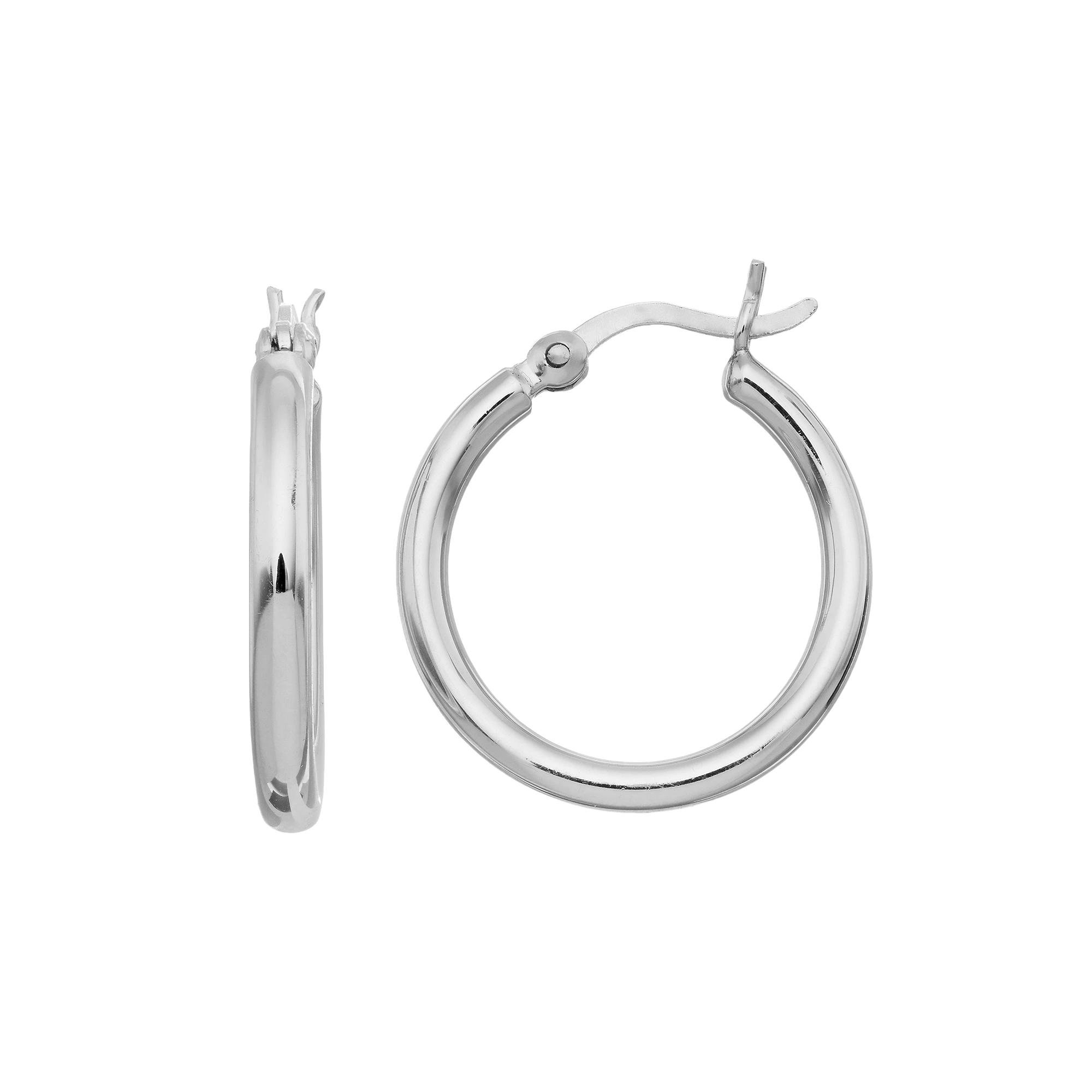 Platinum Over Silver Hoop Earrings, Women's, Grey Product Image