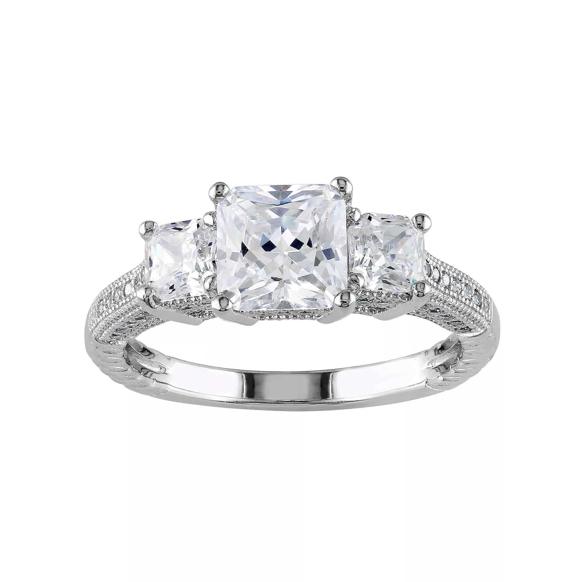 Stella Grace Sterling Silver Cubic Zirconia 3-Stone Engagement Ring, Women's, Size: 8 Product Image