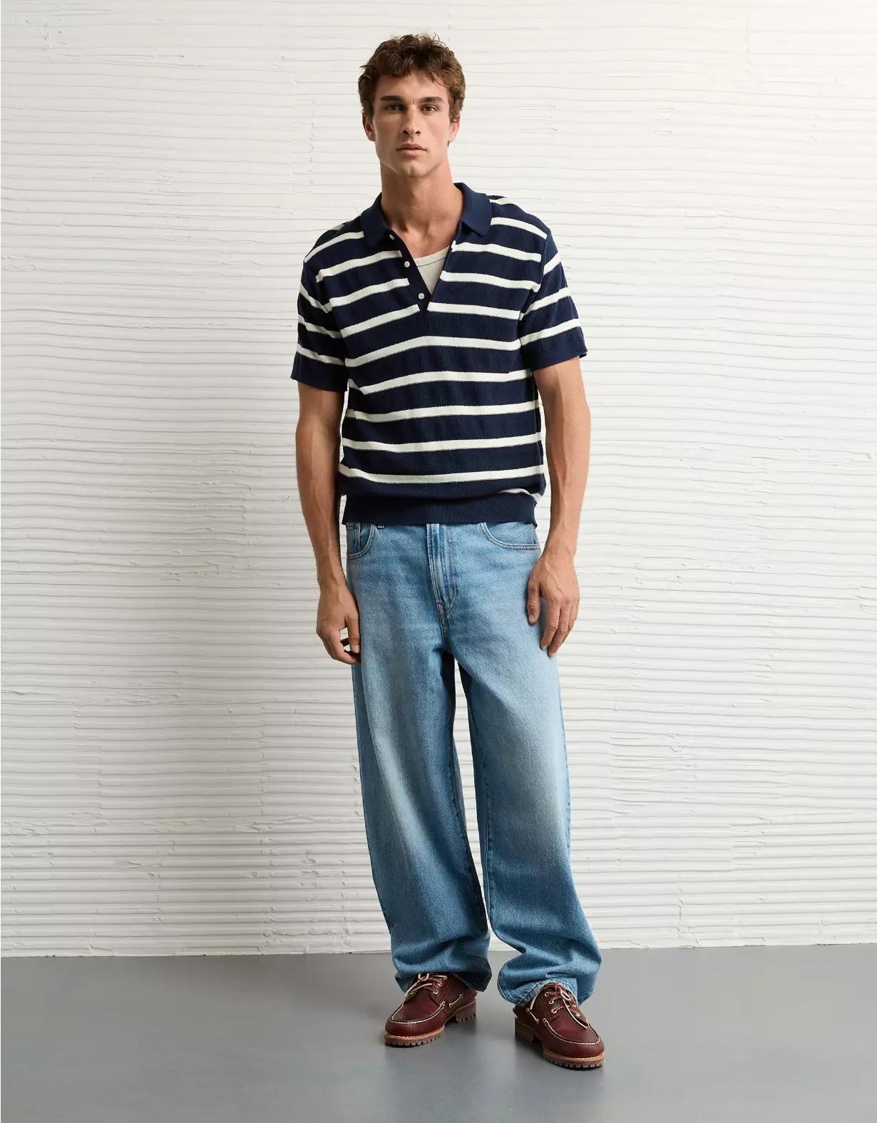 AE Weekend Striped Sweater Polo Shirt Product Image