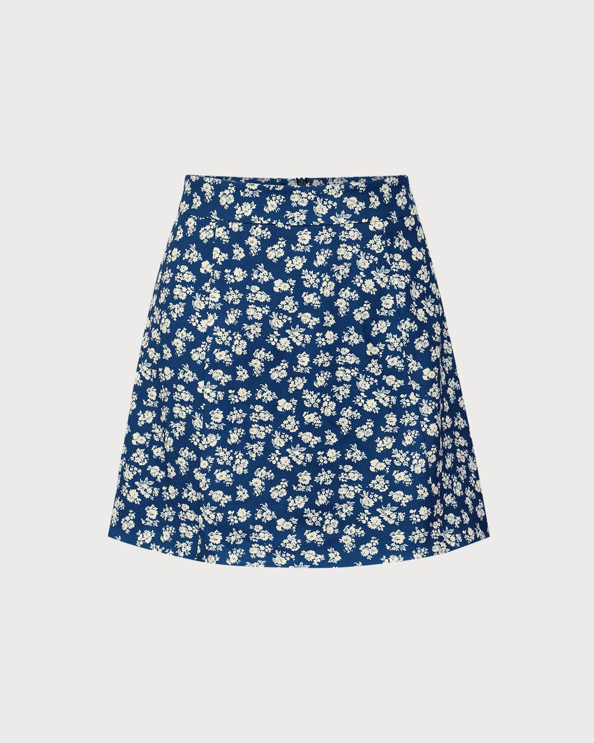 Navy Floral A-Line Mini Skirt Product Image