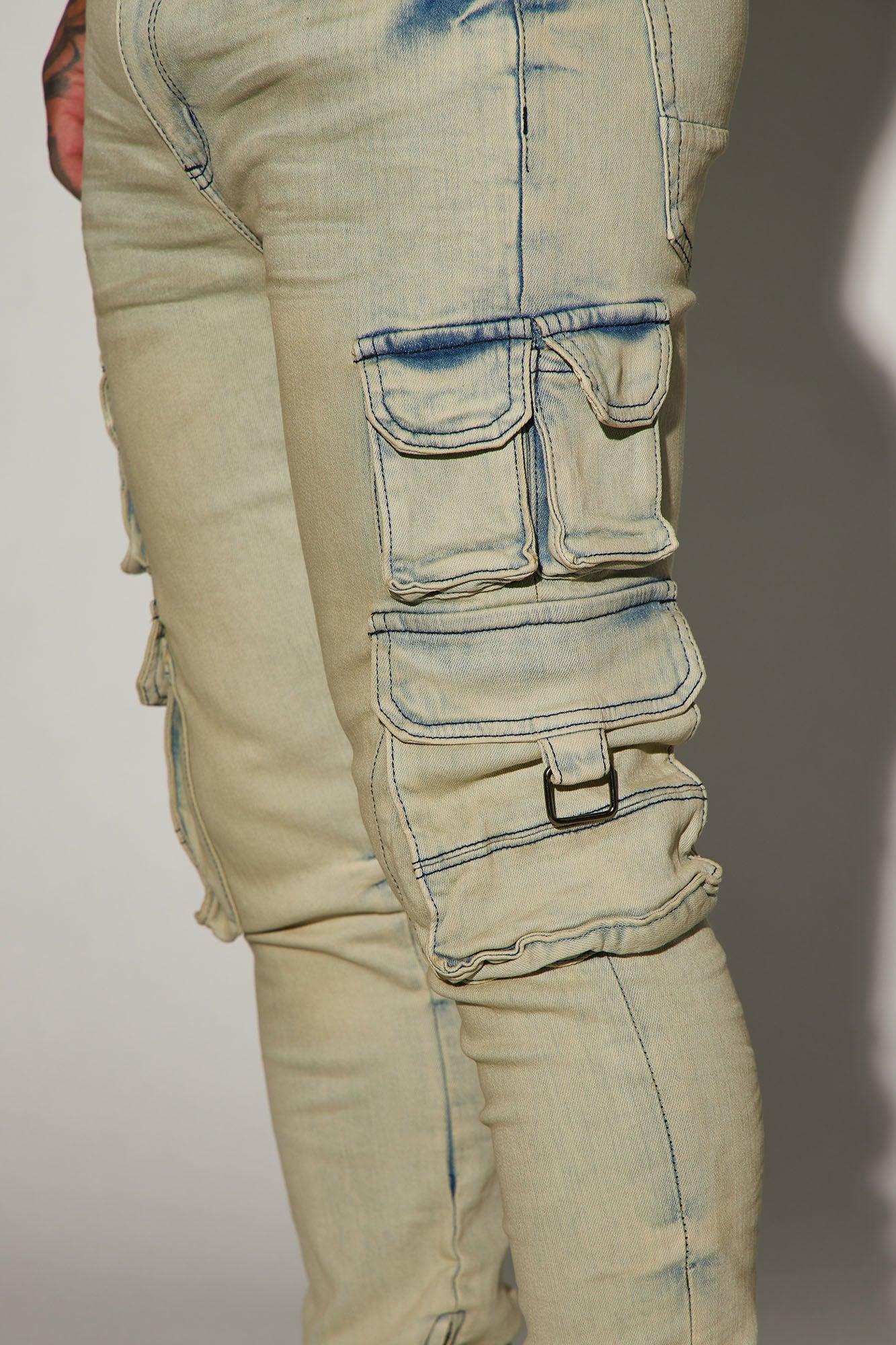 Get This Cargo Stacked Skinny Zipper Flare Jeans - Light Wash Product Image