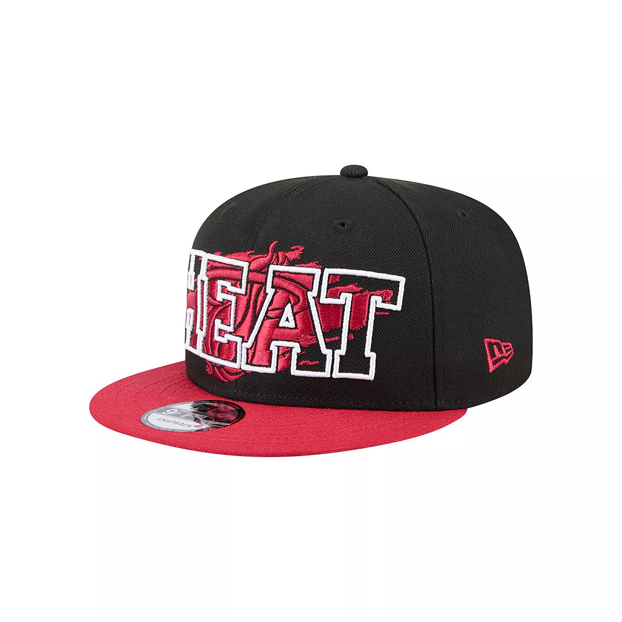 Men's New Era Black/Red Miami Heat Sport Night Splatter 2-Tone 9FIFTY Snapback Hat Product Image