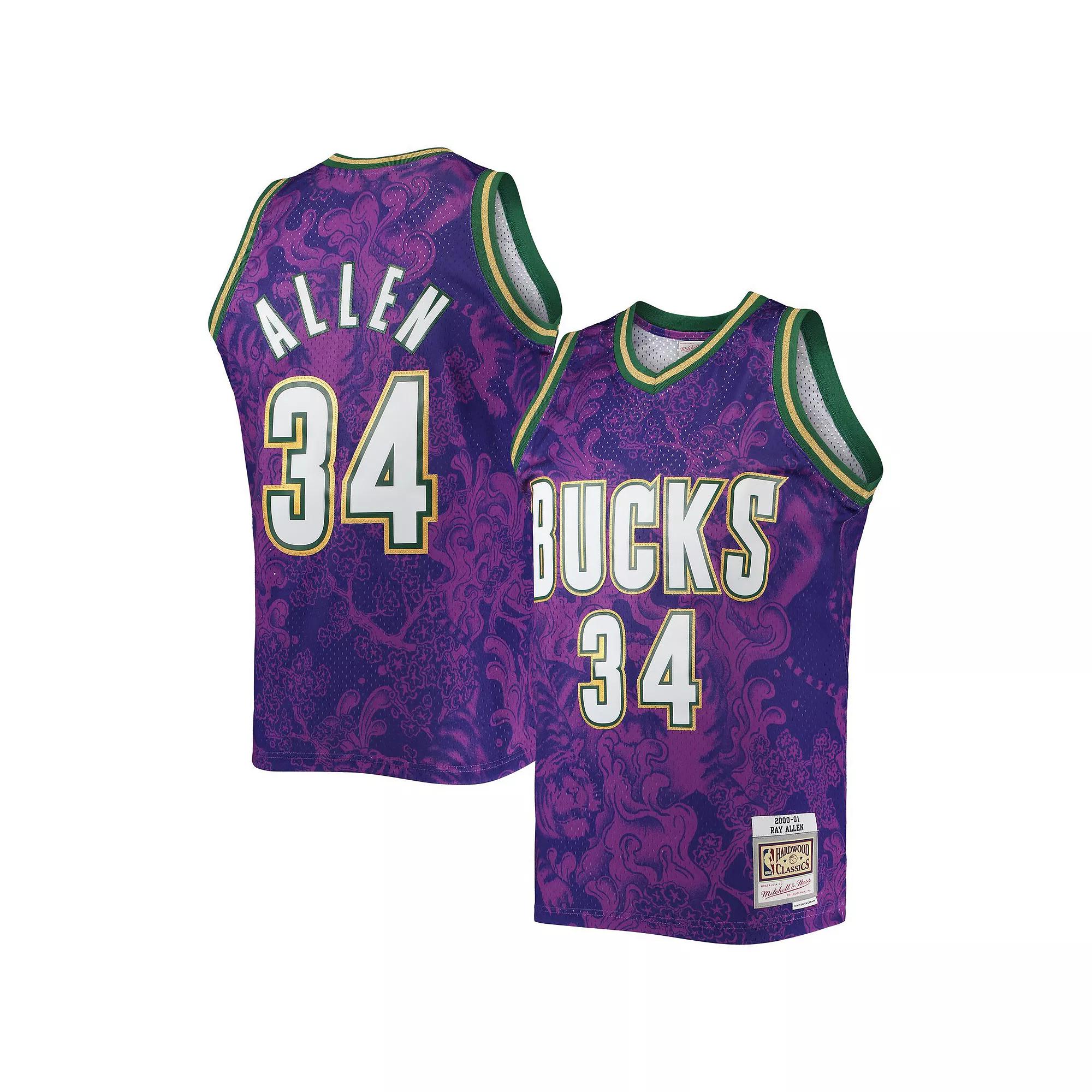 Men's Mitchell & Ness Ray Allen Purple Milwaukee Bucks Hardwood Classics 2000/01 Lunar New Year Swingman Jersey, Size: XL Product Image