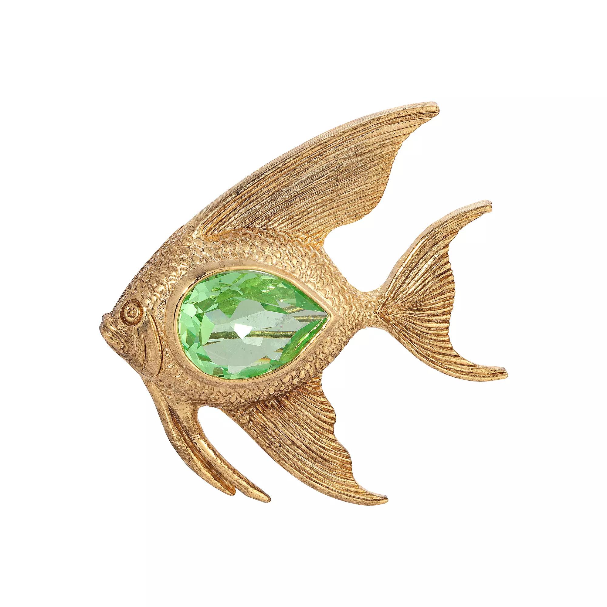 1928 Gold Tone Crystal Angelfish Pin, Womens, Green Product Image
