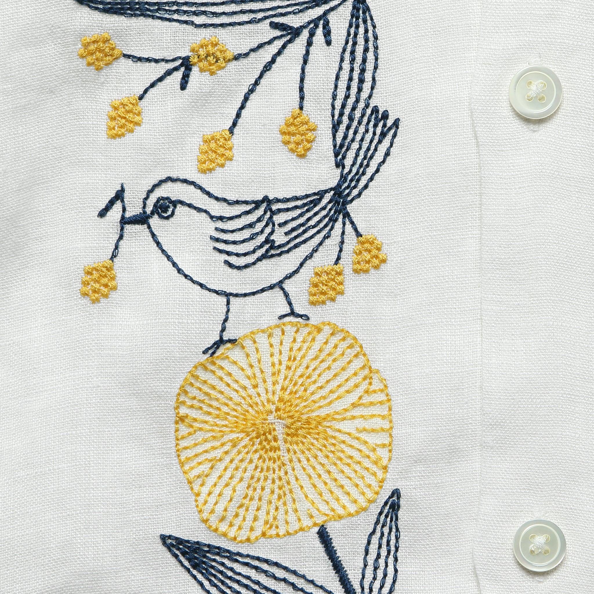 Bird Embroidery Camp Shirt - White Product Image