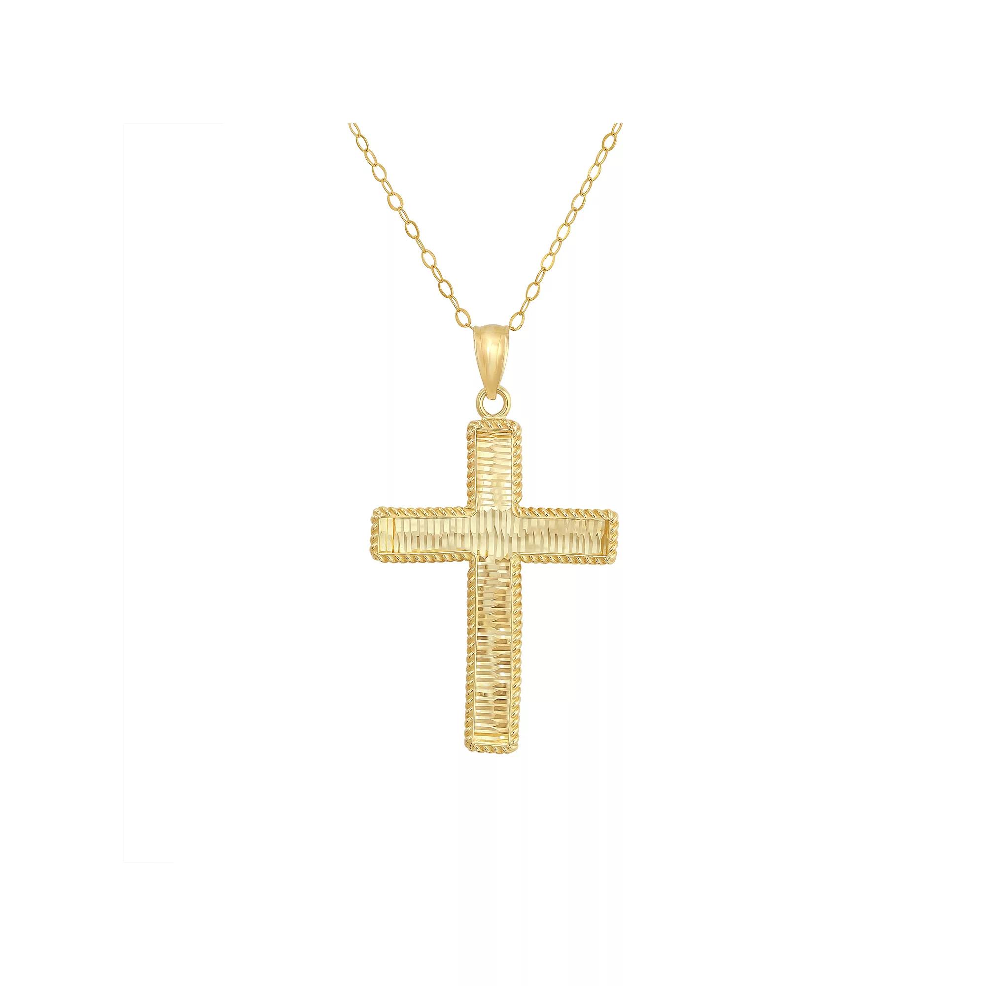Taylor Grace 10k Gold Mirrored Diamond Cut Cross Pendant Necklace, Women's, Size: 18" Product Image