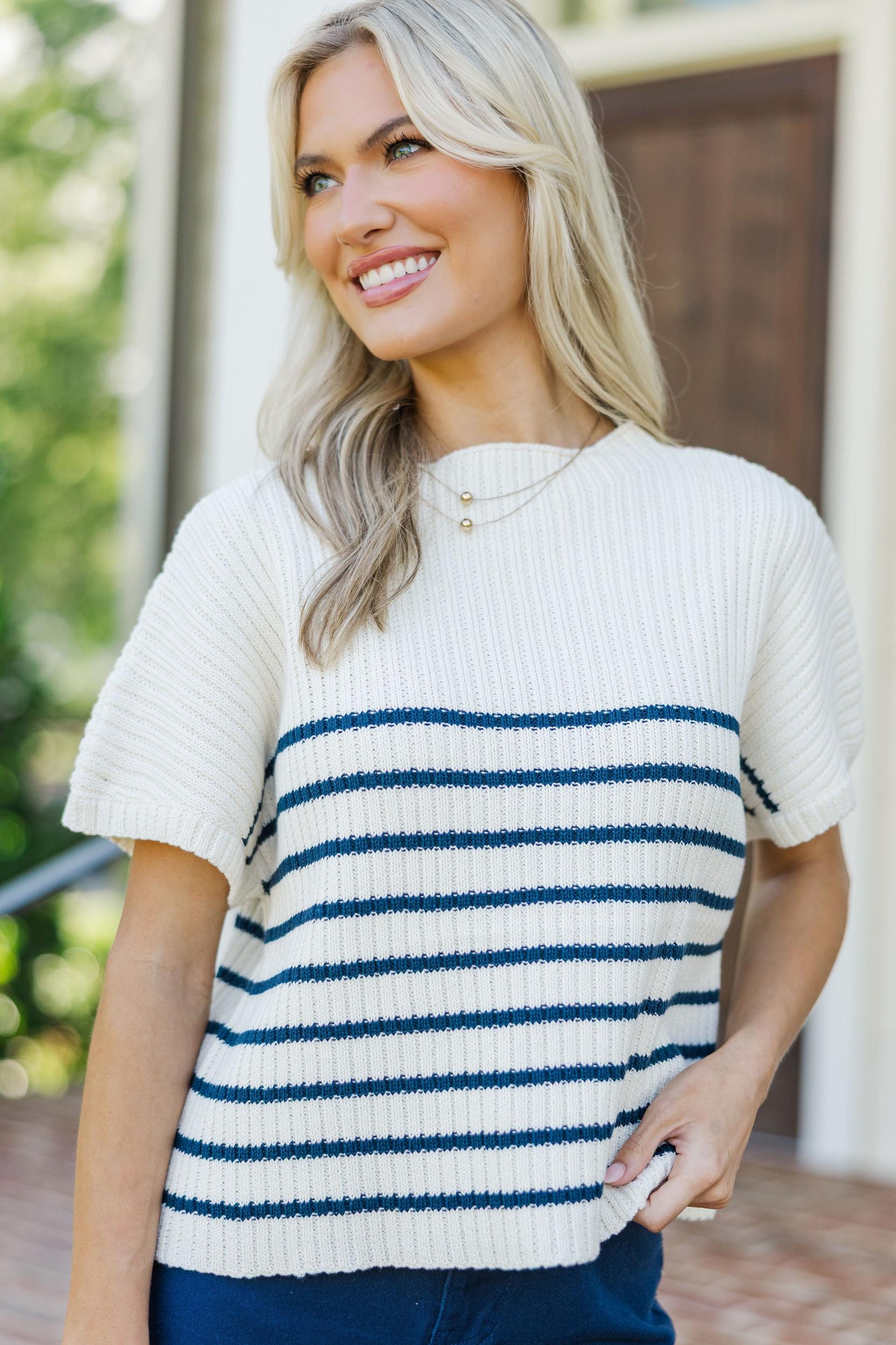 Ready For The Day Navy Blue Striped Sweater Female Product Image