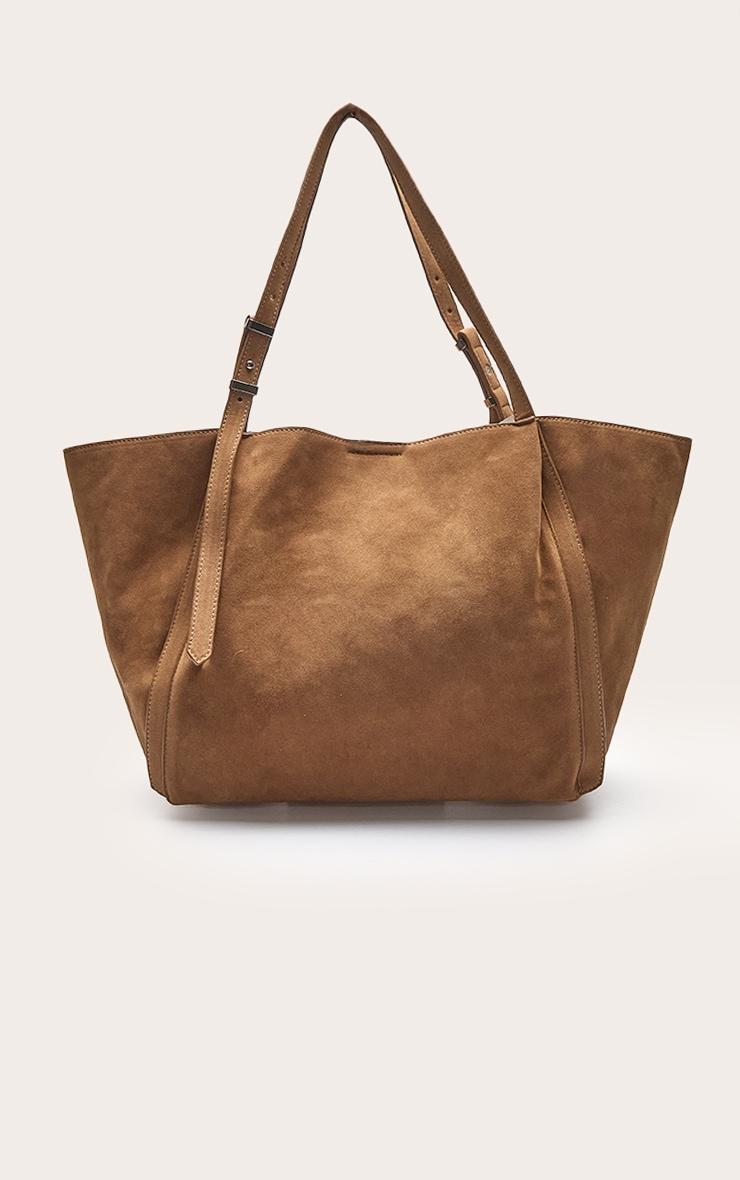 Tan Faux Suede Adjustable Strap Tote Bag Product Image