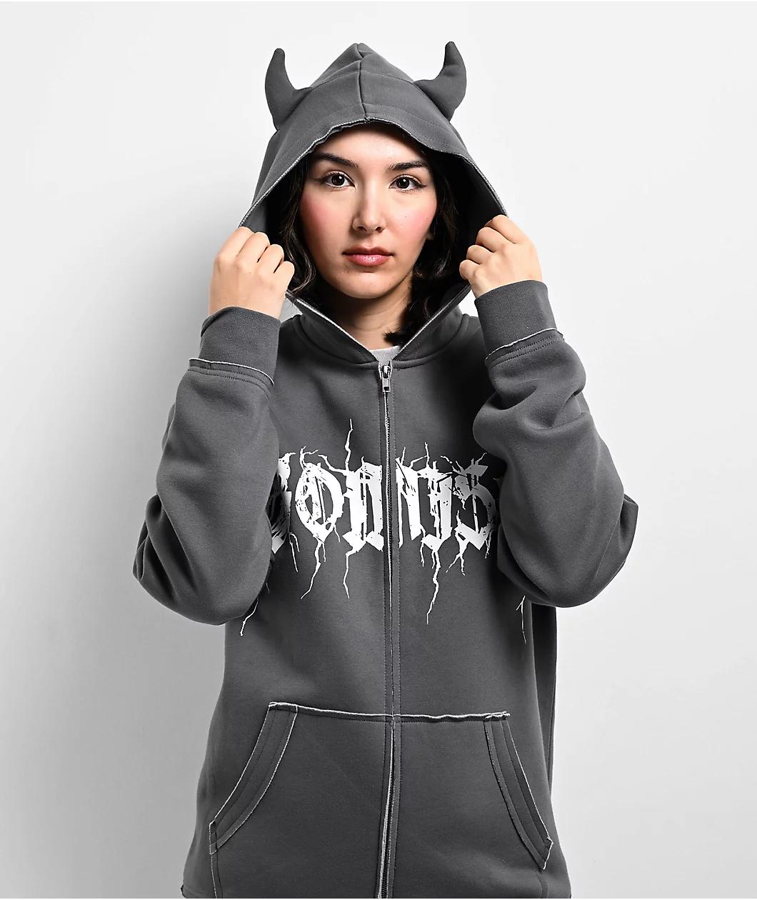 Broken Promises Shocked Horn Grey Zip Hoodie Product Image