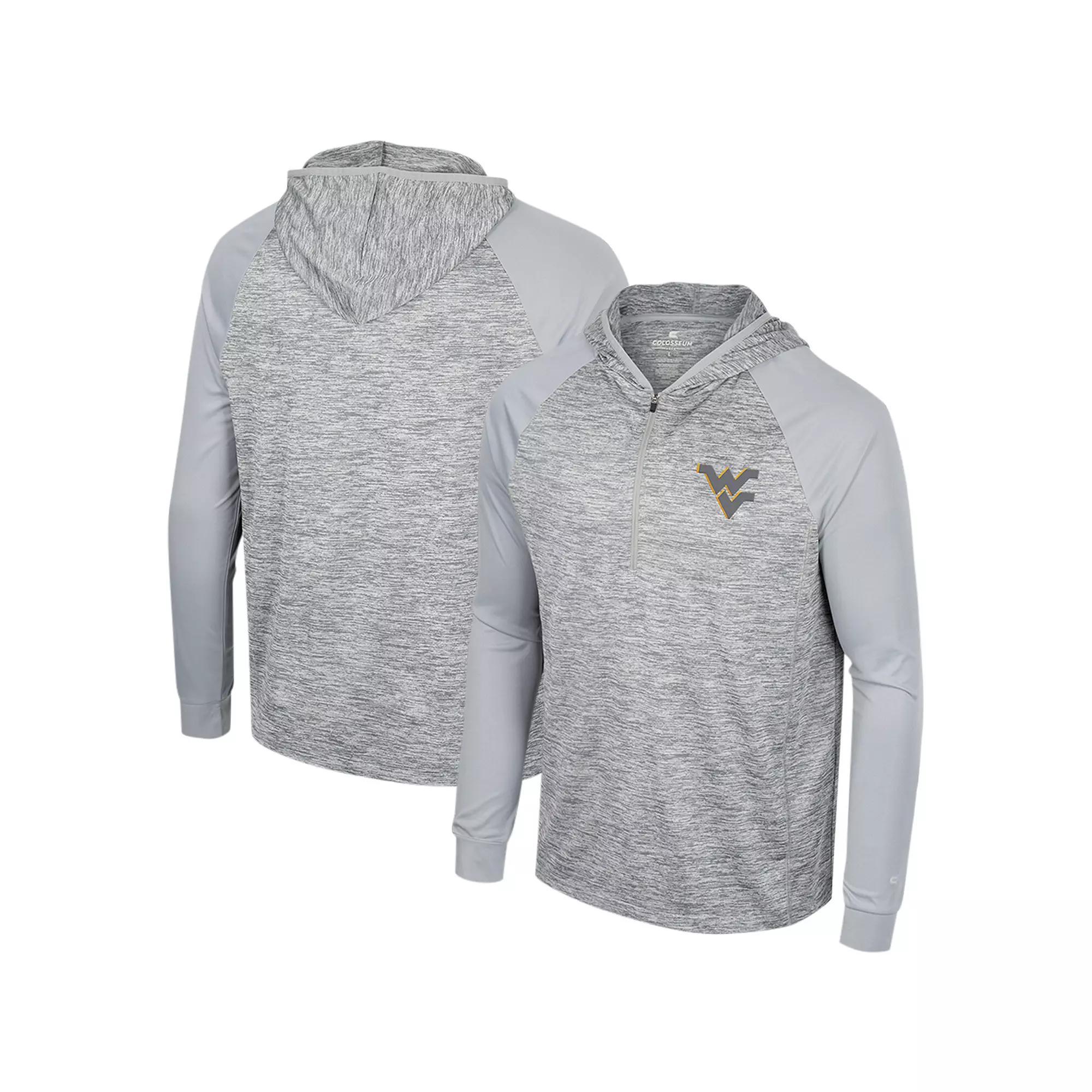 Men's Colosseum Gray West Virginia Mountaineers Cybernetic Raglan Quarter-Zip Hooded Top,  Product Image