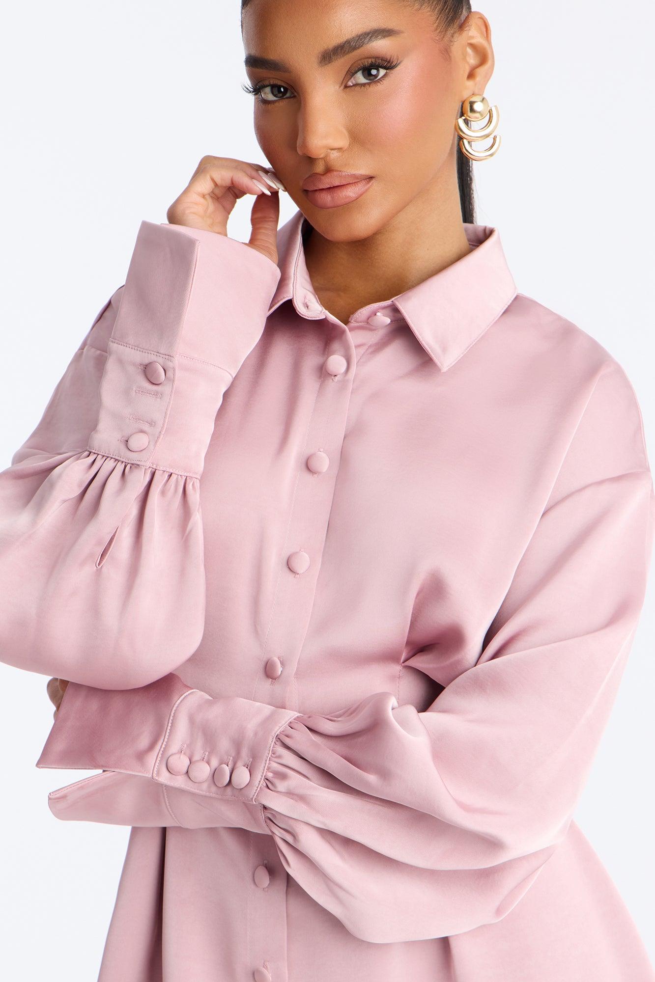 Samantha Long Sleeve Stretch Satin Mini Dress - Mauve Female Product Image