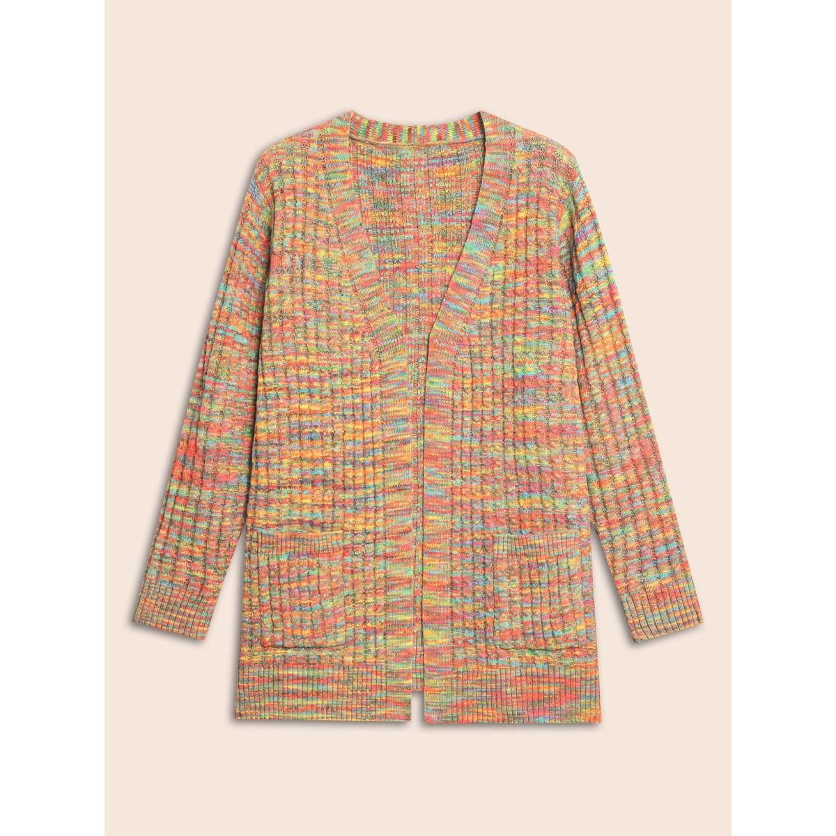 Plus Size Ombre Heather Patched Pocket Cardigan Multicolor Women Casual Loose Long Sleeve Everyday Cardigans BloomChic 30/6X Product Image