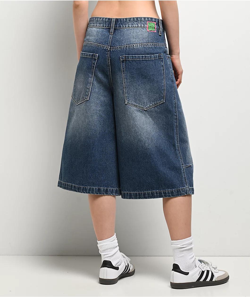 Empyre Extent Blasted Blue Wash Wide Leg Shorts Product Image