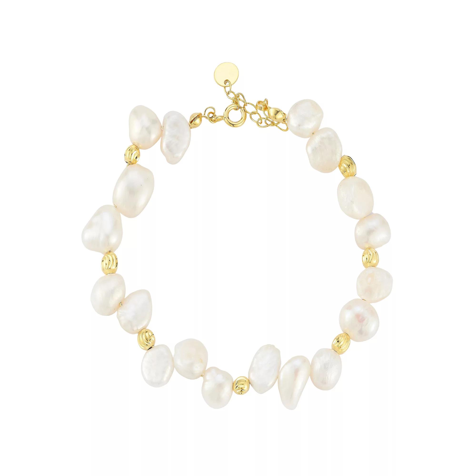 Sunkissed Sterling Freshwater Cultured Pearl Bracelet, Women's, Size: 8", Gold Tone Product Image