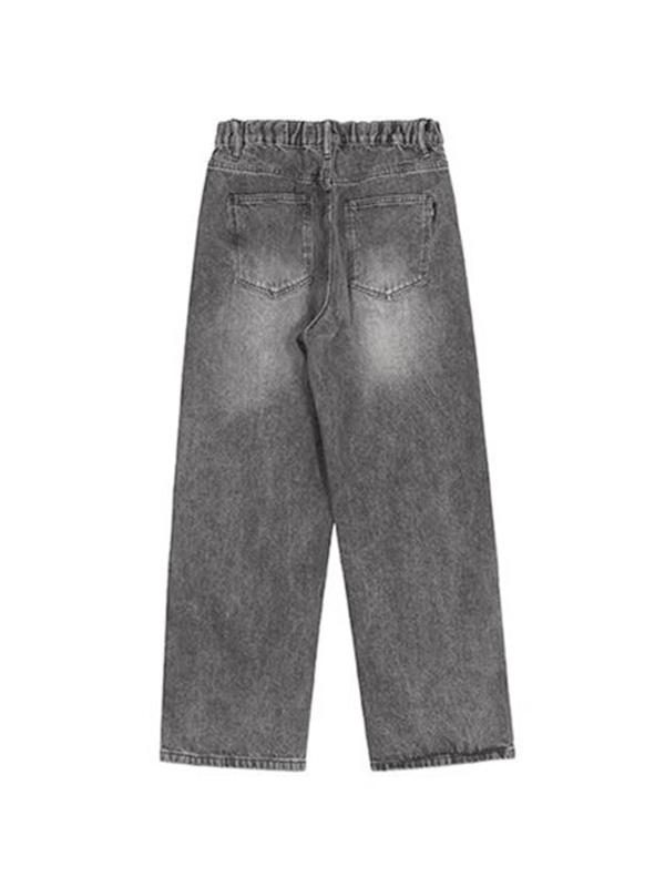 Men's Washed Crackle Print Loose Jeans Product Image