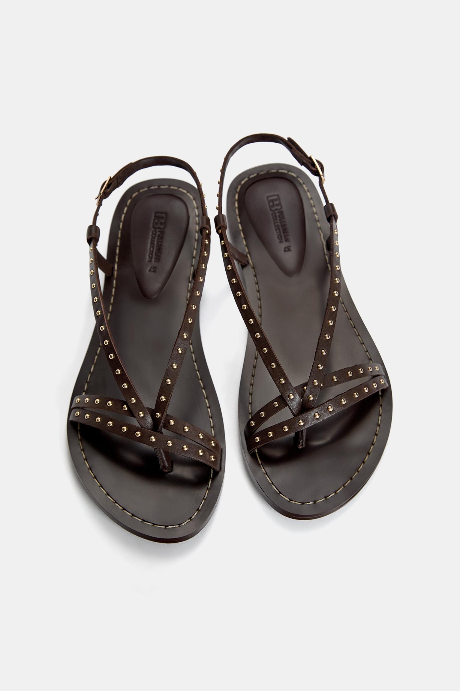 Studded leather flat sandals Product Image