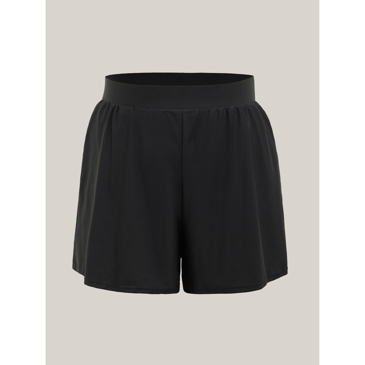 Plus Size High Waisted Pockets Solid Pleated Swim Bottom Women's Swimwear Black Resort Gathered High stretch Bodycon High Rise Slanted pocket Curve Swim Bottoms BloomChic 28/5X Product Image