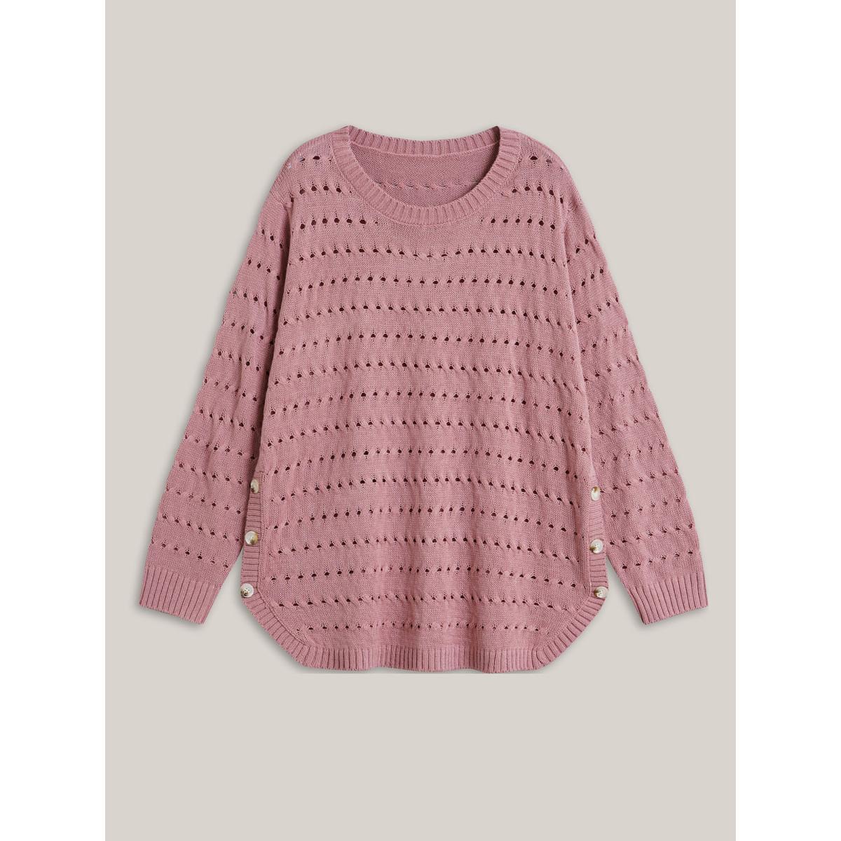 Plus Size Cut-Out Buttons Round Neck Pullover Rouge Women Casual Long Sleeve Round Neck Everyday Pullovers BloomChic 22-24/3X Product Image