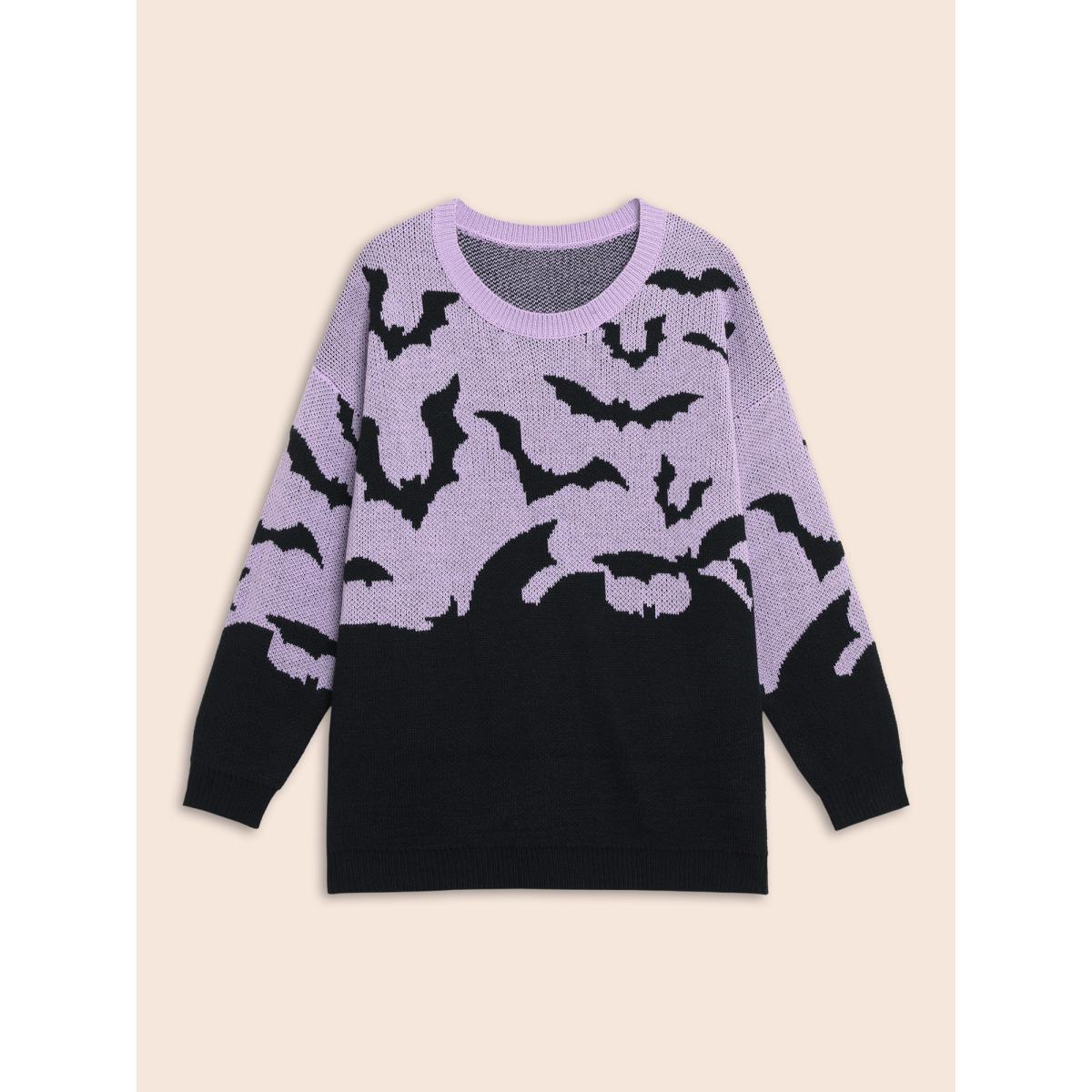 Plus Size Batty Basics Crew Neck Pullover Lilac Women Playful Loose Long Sleeve Round Neck Casual Pullovers BloomChic 12/L Product Image