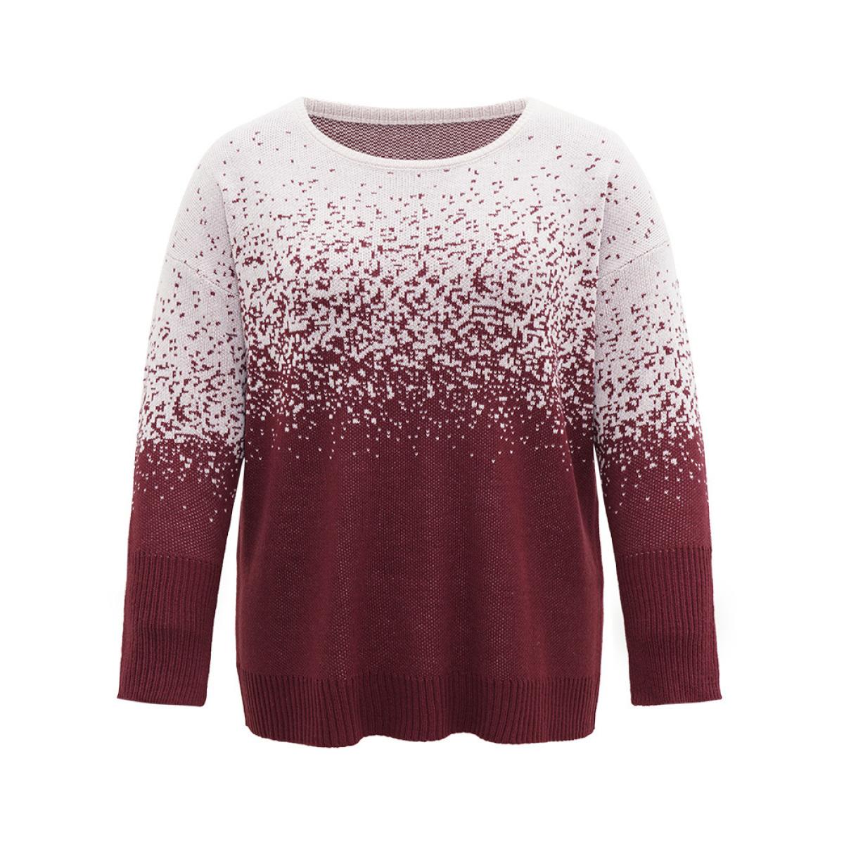 Plus Size Ombre Contrast Heather Round Neck Pullover Burgundy Women Casual Loose Long Sleeve Round Neck Dailywear Pullovers BloomChic 22-24/3X Product Image