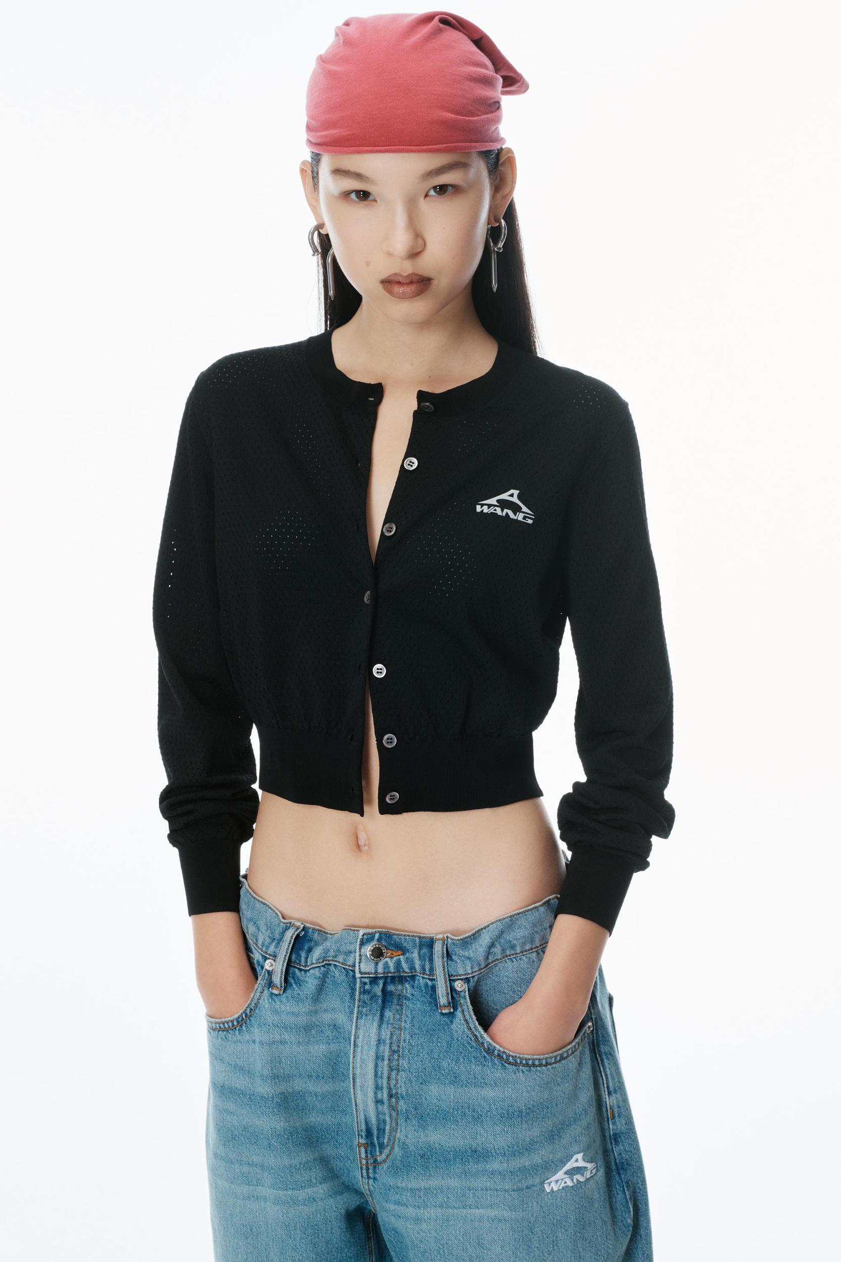 Cropped Athletic Mesh Cardigan Product Image