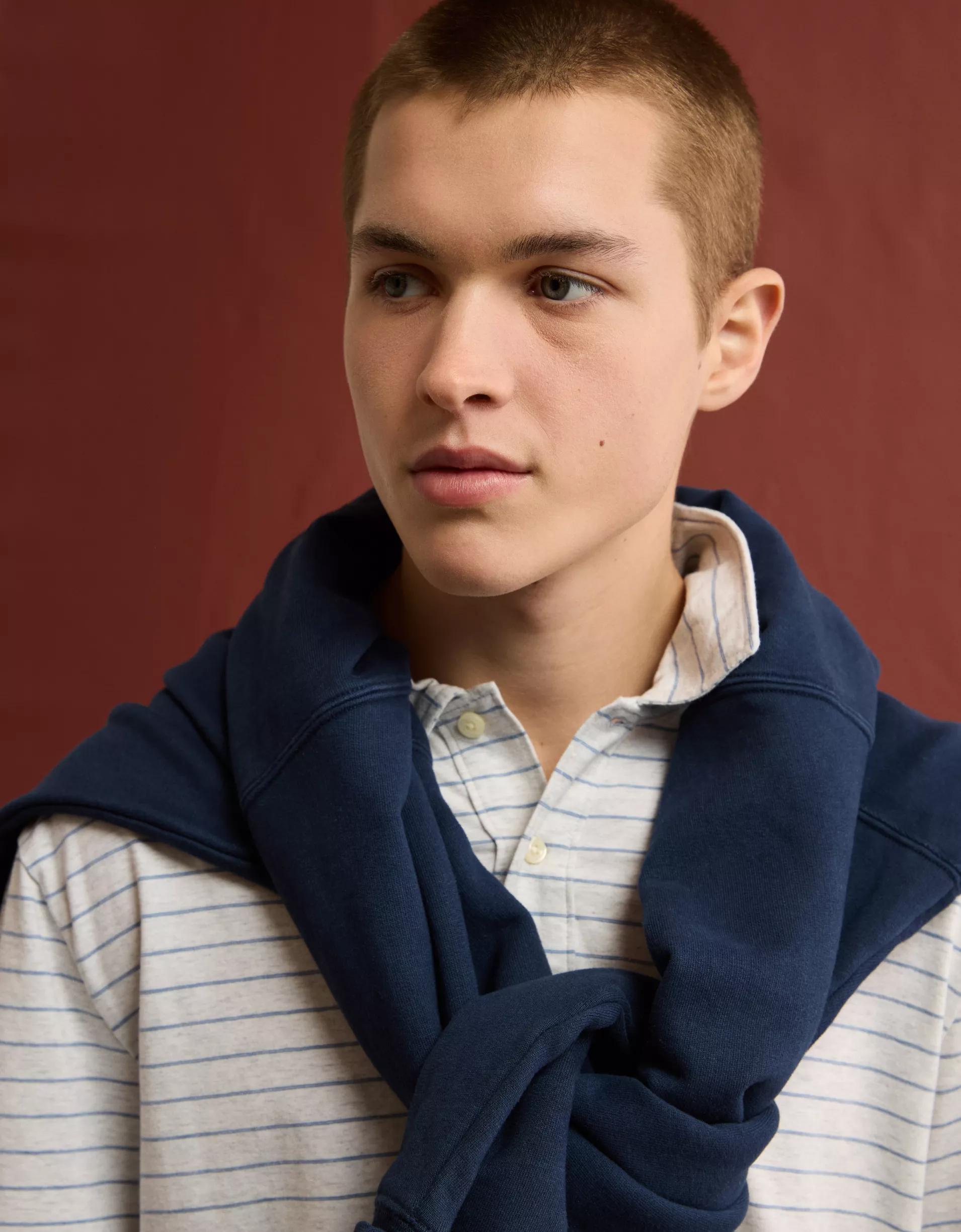 AE 24/7 Club Logo Striped Polo Shirt Product Image