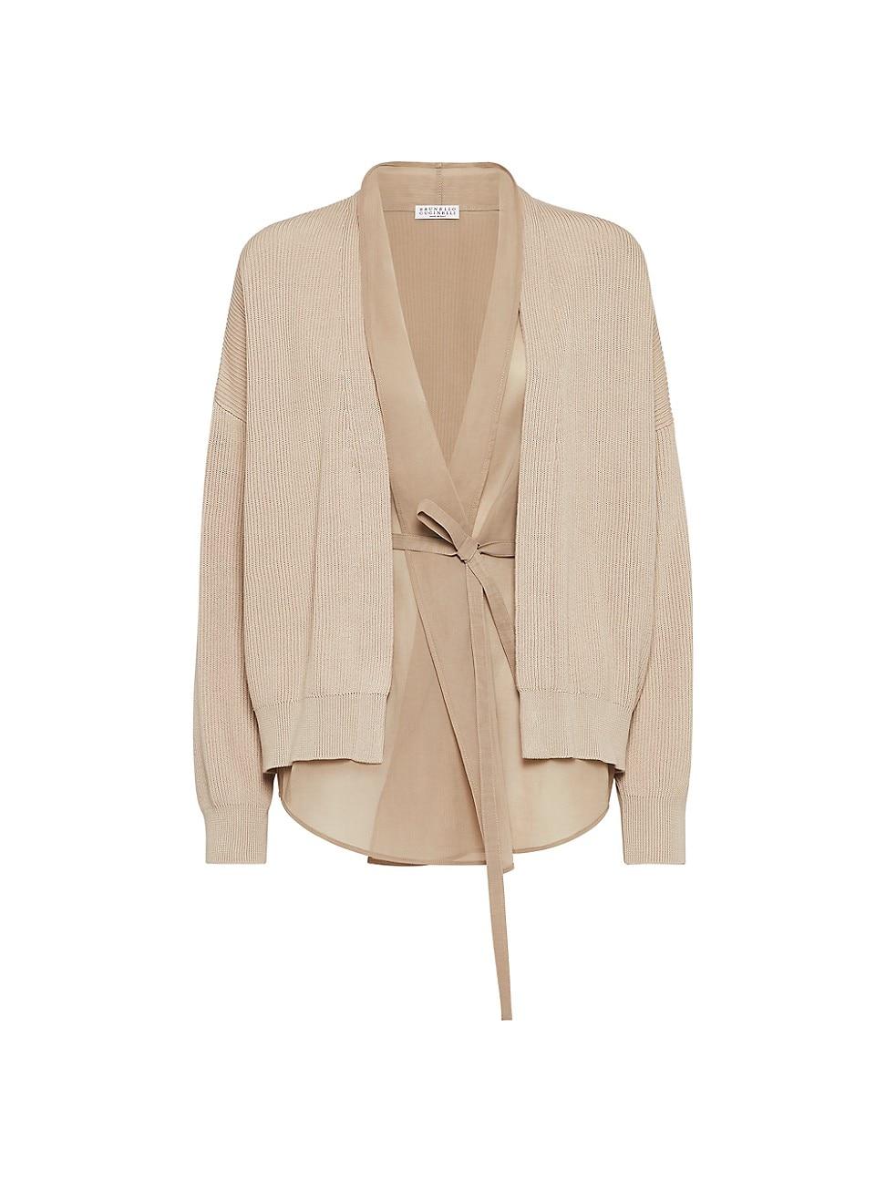 Womens Cotton English Rib Knit and Organza Layered Cardigan Product Image