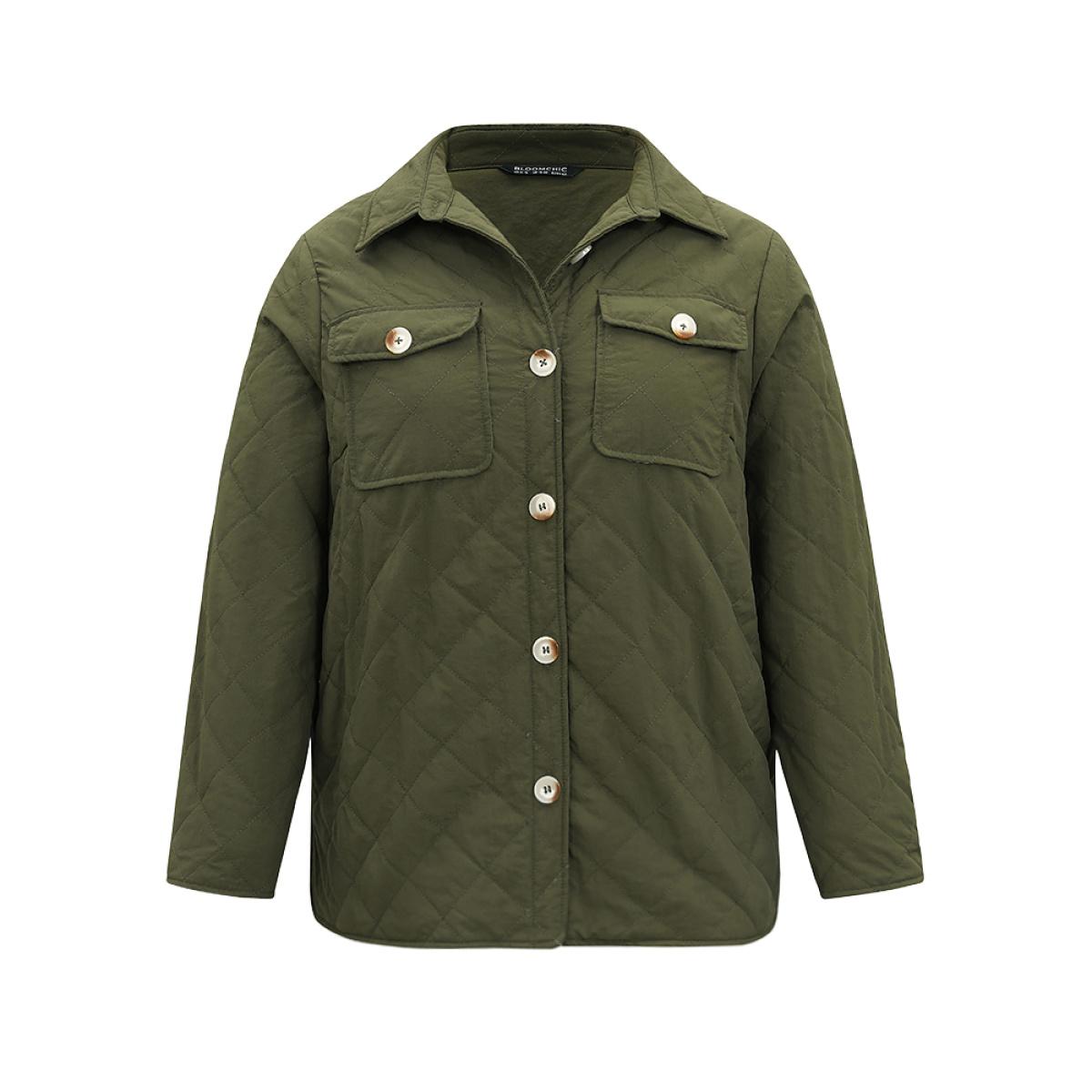 Plus Size Women Dailywear Plain Texture No stretch 14-16/1X Pocket Casual Quilted Jackets BloomChic Product Image