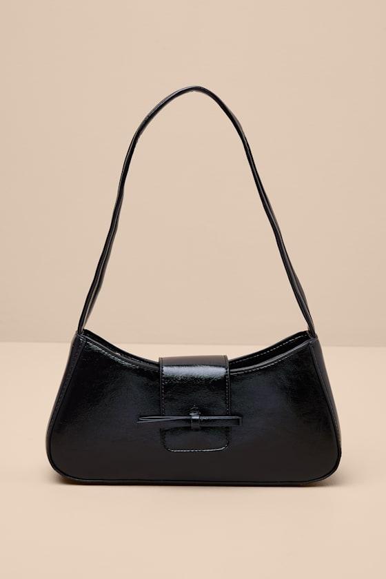 Thela Black Patent Bow Shoulder Bag Product Image