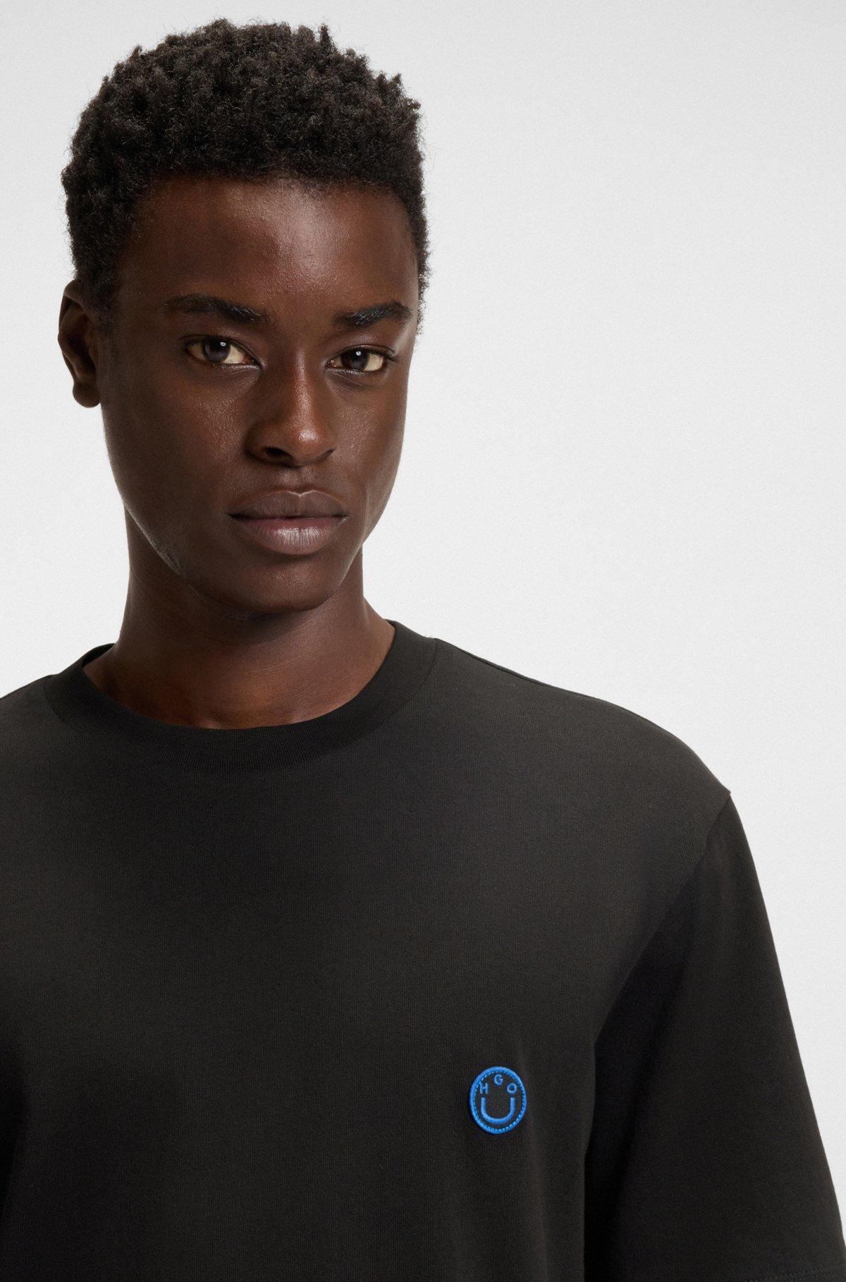 HUGO - Cotton jersey T-shirt with curved logo - Black Product Image
