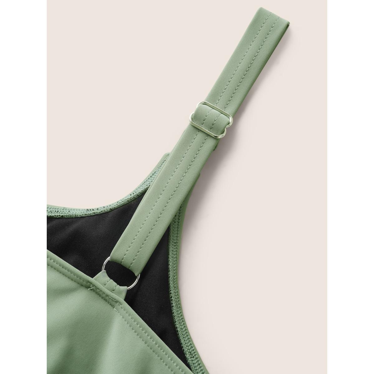 Plus Size U Neck Contrast Tiered Ruffles One Piece Swimsuit Women's Swimwear ArmyGreen Beach Tiered Curve Bathing Suits High stretch One Pieces BloomChic 14-16/1X Product Image