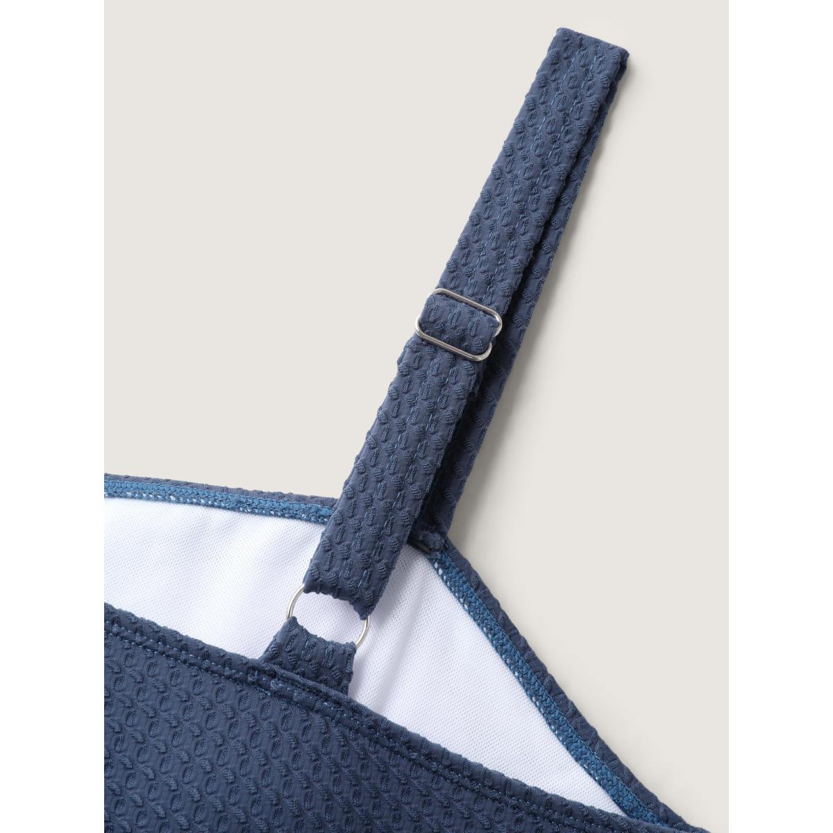 Plus Size Textured Twist Front Solid Swim Dress Women's Swimwear Indigo Resort Bodycon Heart neckline High stretch Curve Swim Dresses BloomChic 18-20/2X Product Image