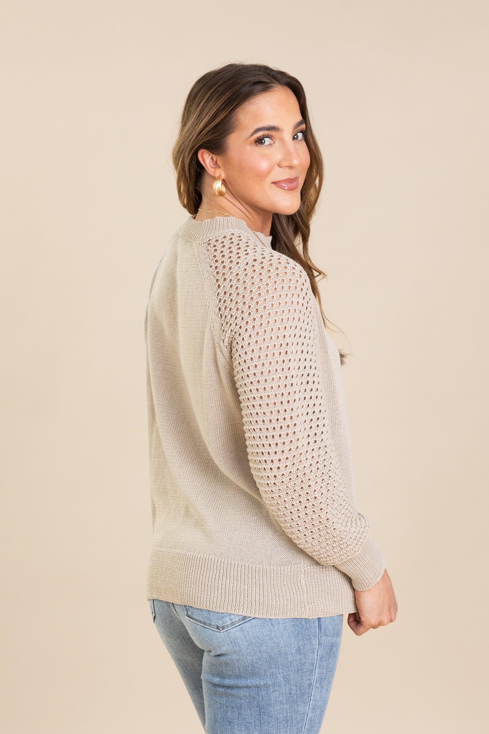 Lightweight Knit Pullover Top With Pointelle Product Image