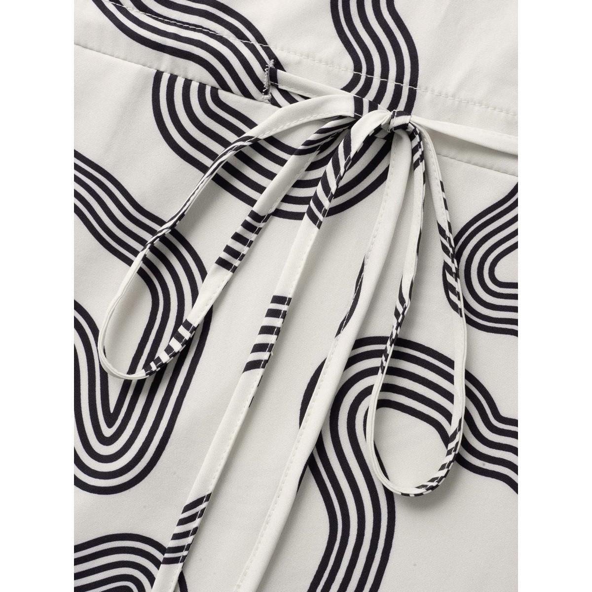 Plus Size V Neck Geometric Drawstring Midi Dress Beige Women Workwear Essentials Drawstring V-neck Short sleeve Curvy BloomChic 22-24/3X Product Image