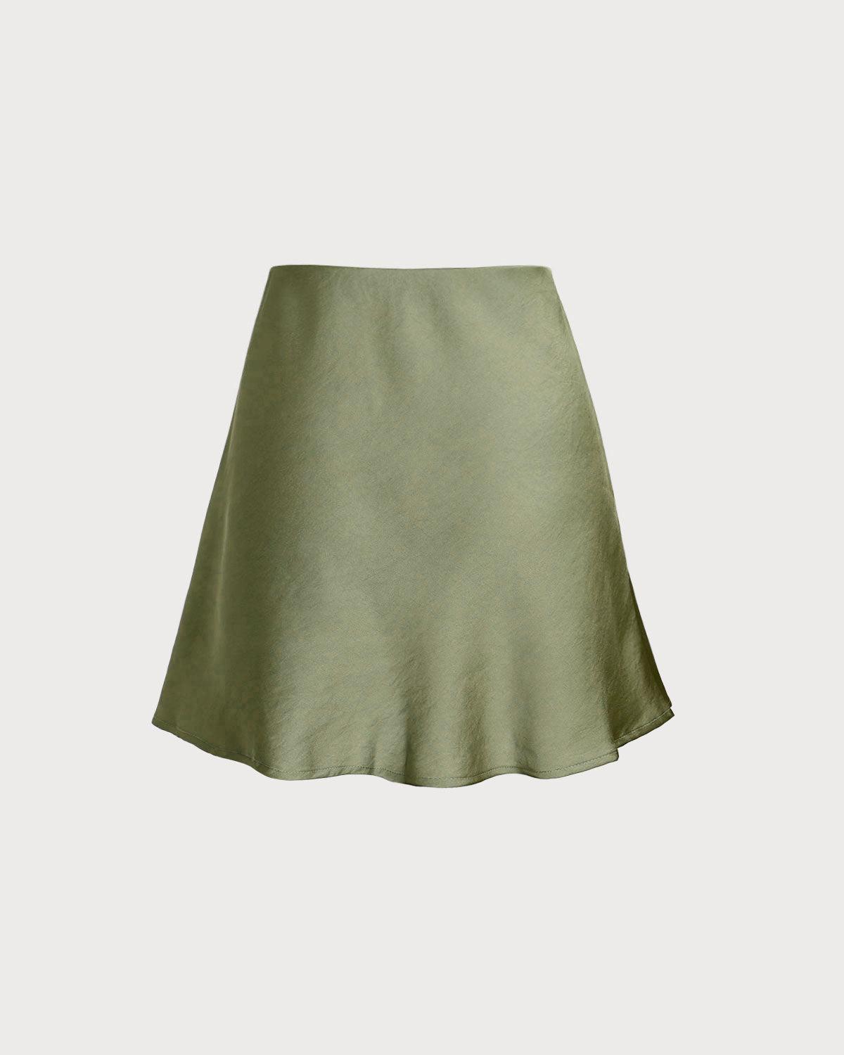 Green Satin Elastic Waist A-Line Mini Skirt Product Image