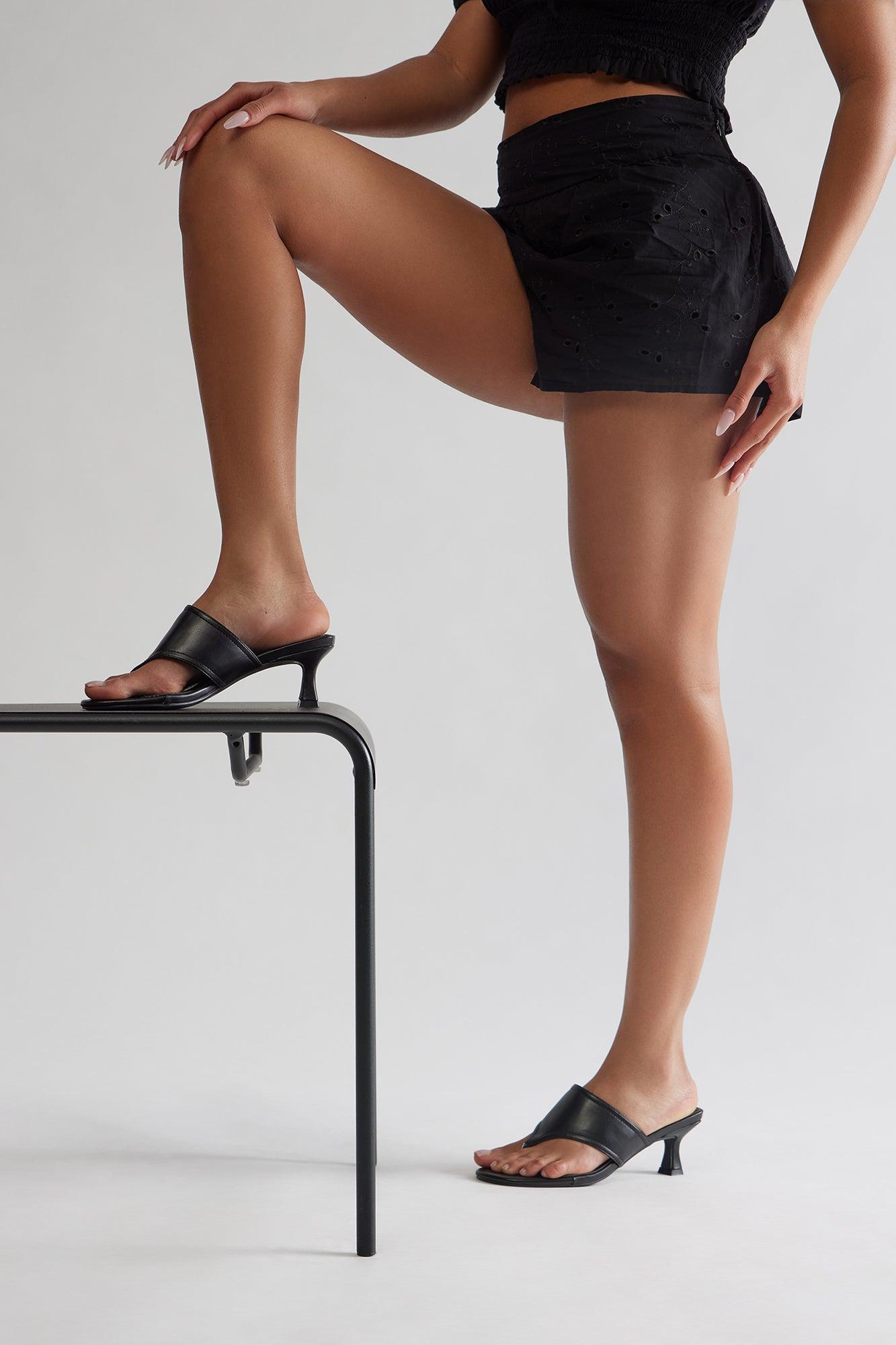 Tyla Thong Kitten Heels - Black Product Image