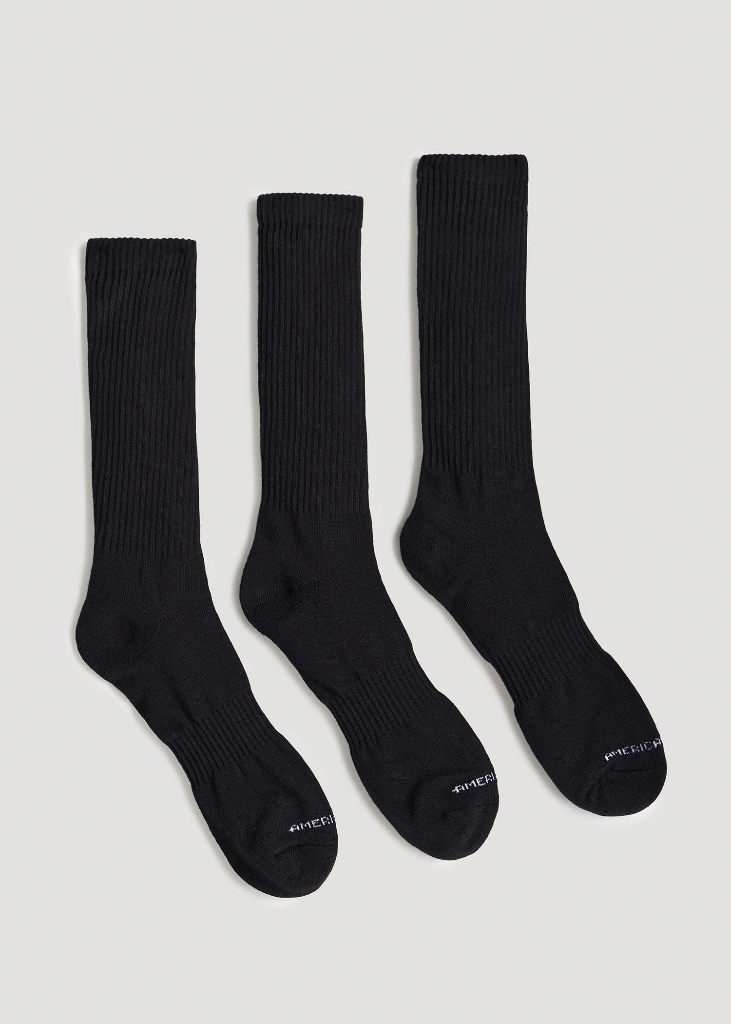 Athletic Crew Socks (X-Large Size: 13-15) for Tall Men in Black Male Product Image