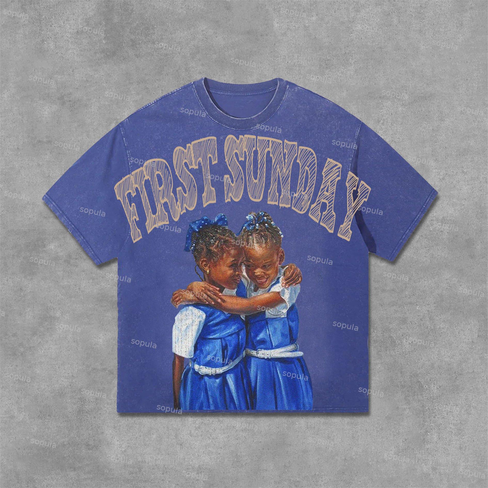 Sopula Retro First Sunday Faith Graphic Print Acid Washed T-Shirt Product Image