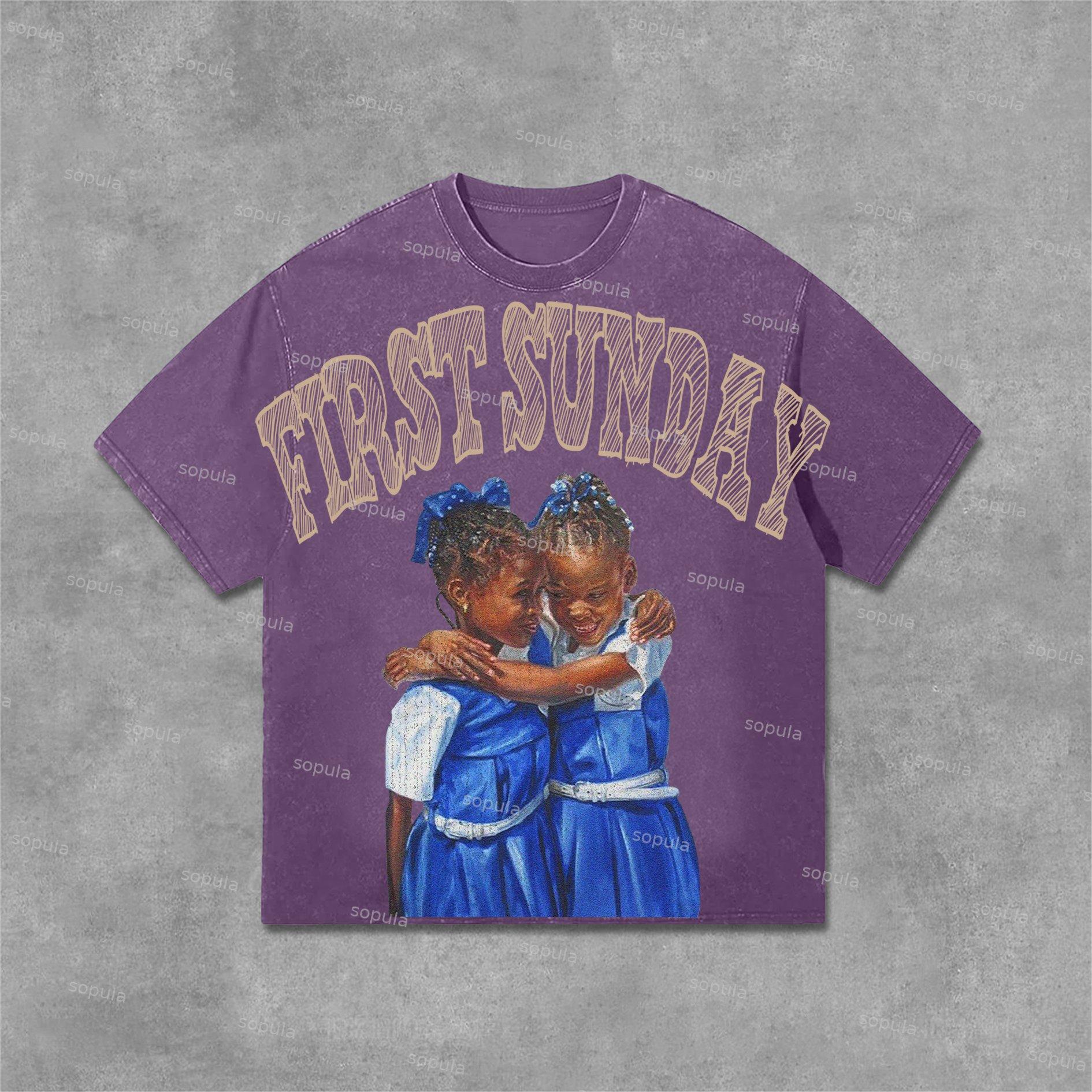 Sopula Retro First Sunday Faith Graphic Print Acid Washed T-Shirt Product Image