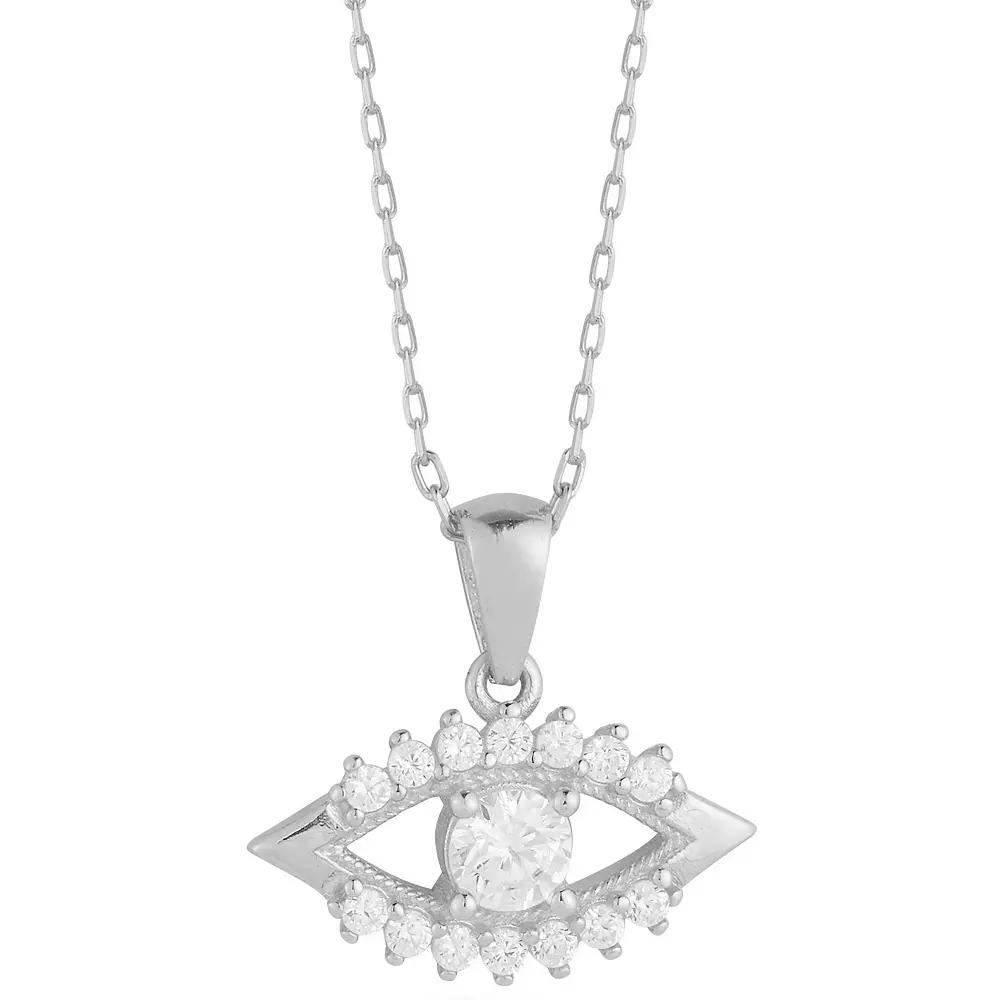 Sunkissed Sterling Cubic Zirconia Evil Eye Pendant Necklace, Women's, Size: 18", Silver Tone Product Image