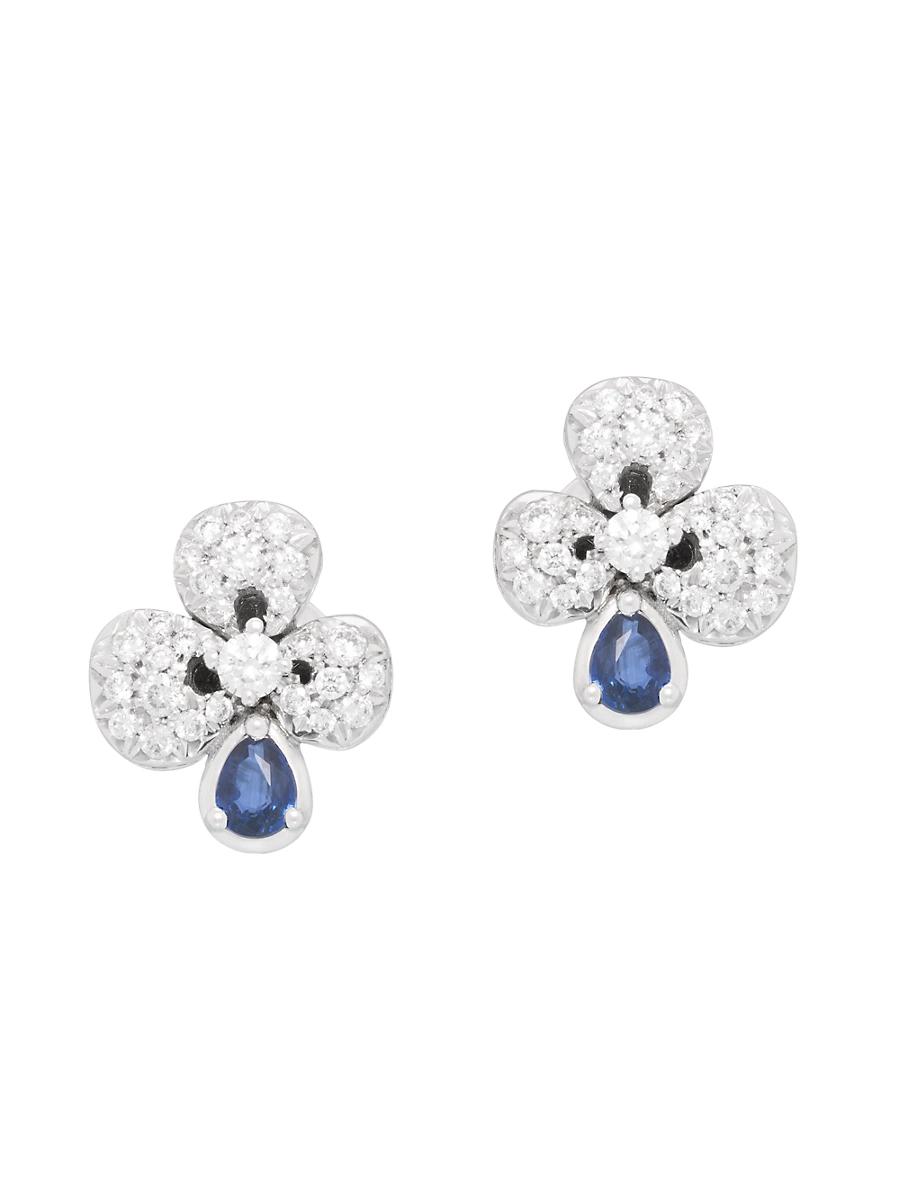 Womens Ischia 18K White Gold, 0.46 TCW Diamond & Blue Sapphire Flower Stud Earrings Product Image