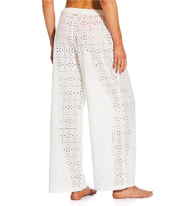 Billabong Solid Eyelet Texture Elastic Waist Wide Leg Swim Cover-Up Pants Product Image