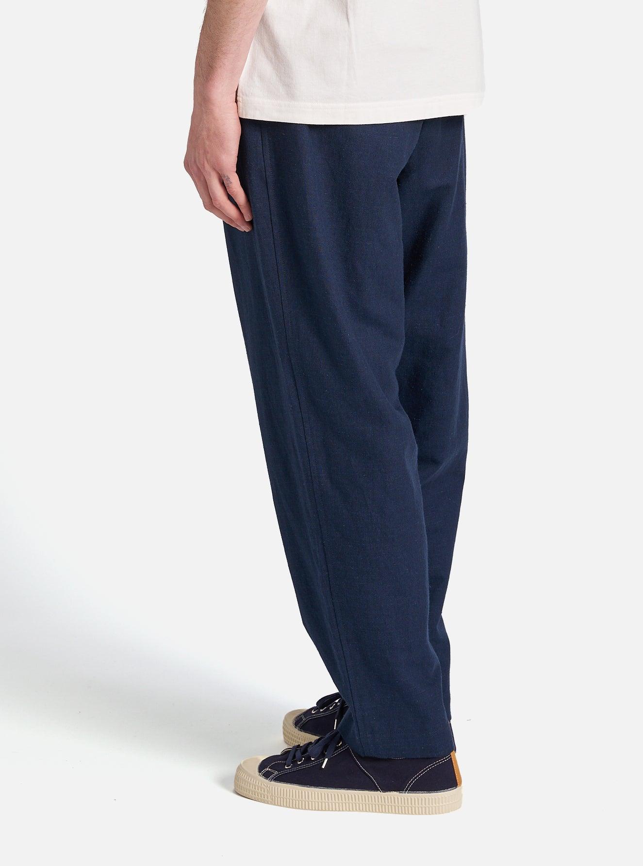 Navy Lord Cotton Linen Pleated Track Pant Product Image