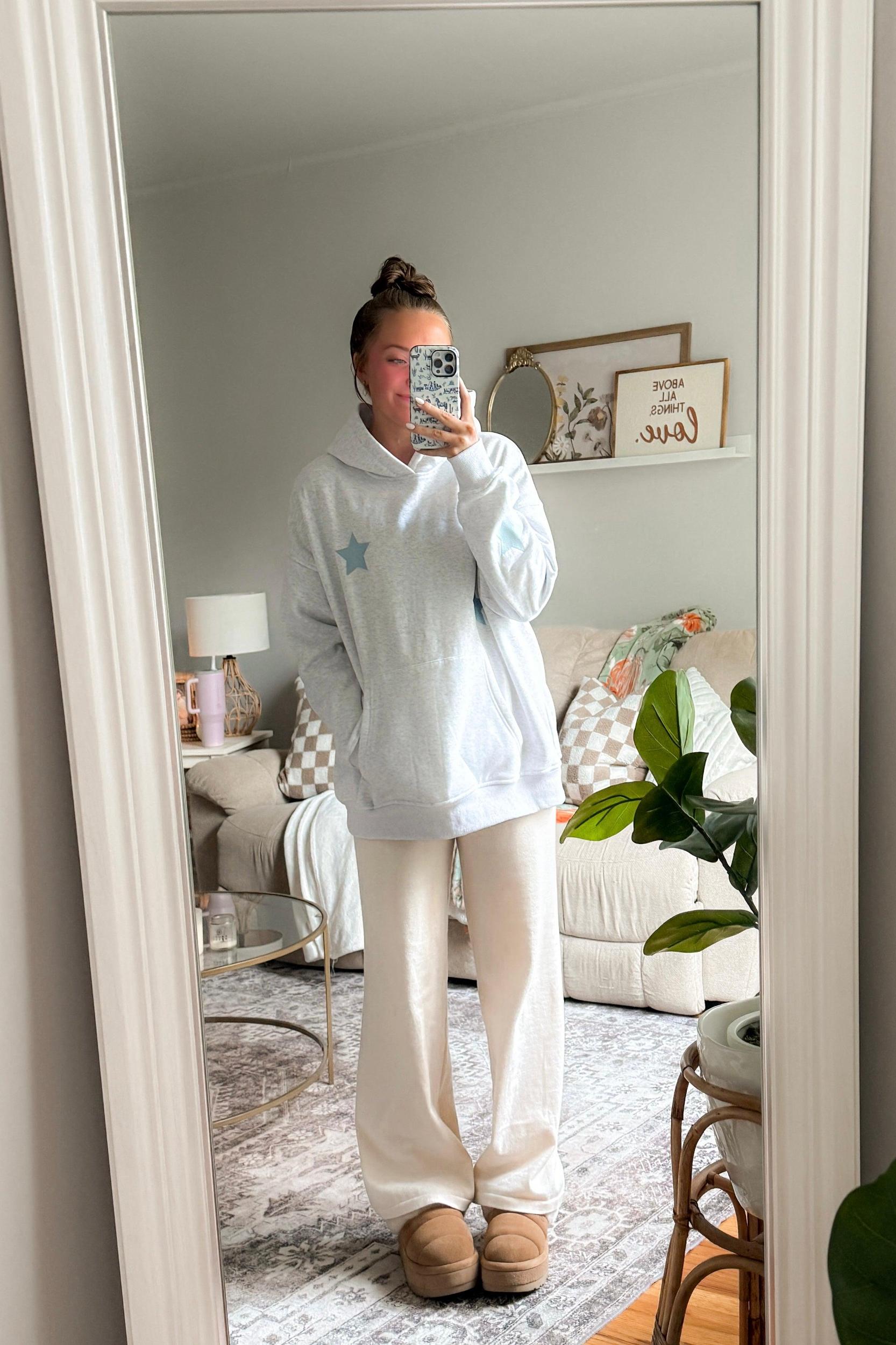 Pearl Grey Embroider Star Hoodie Product Image