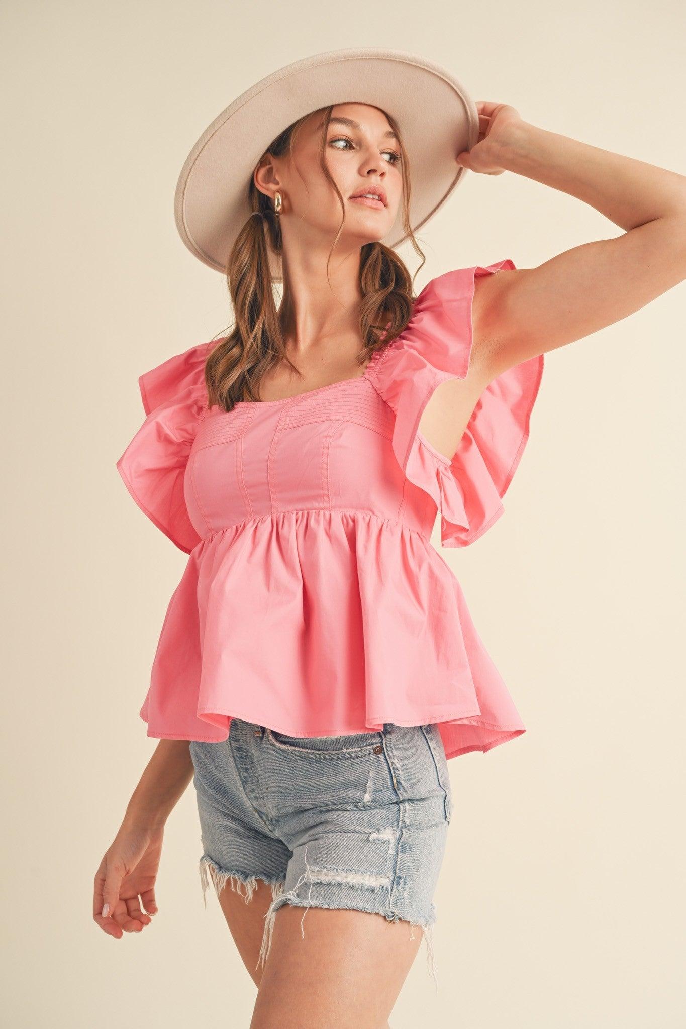 Ruffle Sleeve Babydoll Top Product Image