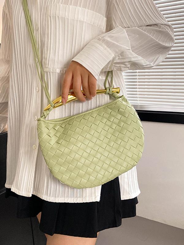 Geometric Split-Joint Woven Zipper Bags Handbags Product Image