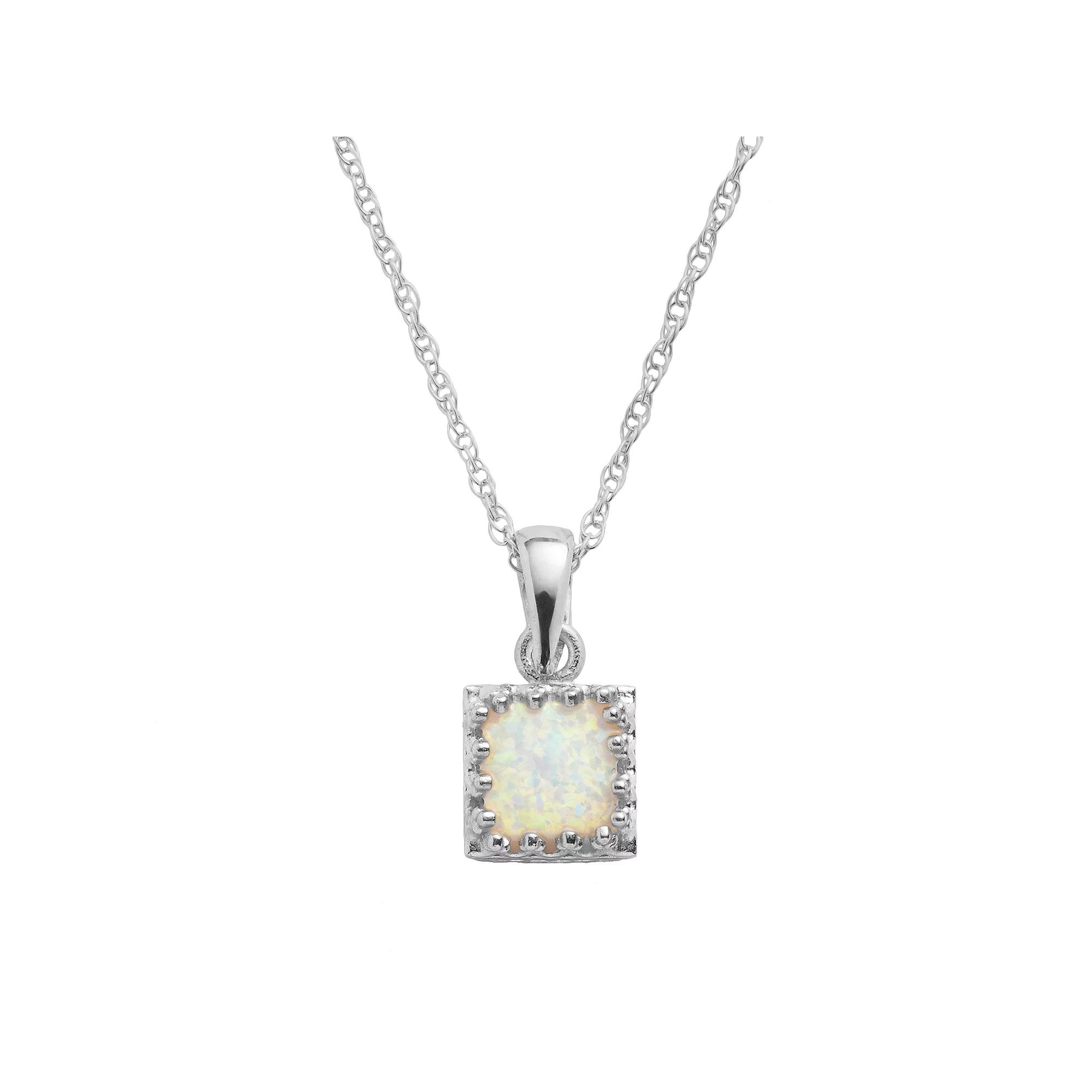 Designs by Gioelli Sterling Silver Lab-Created Opal Square Pendant, Women's, Size: 18", White Product Image