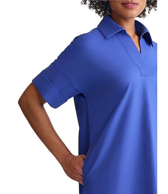 Ming Wang Collar Split V-Neck Short Sleeve Shirt Dress Product Image
