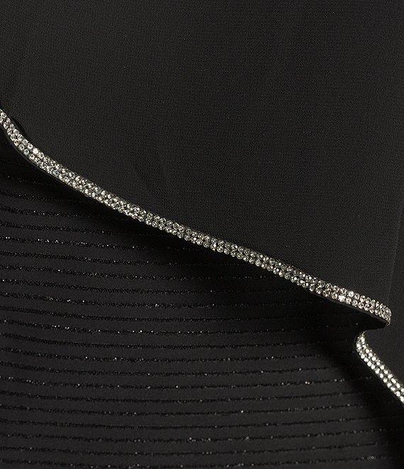 R & M Richards Plus Size Chiffon Metallic Stripe Rhinestone Trim Poncho Dress Product Image