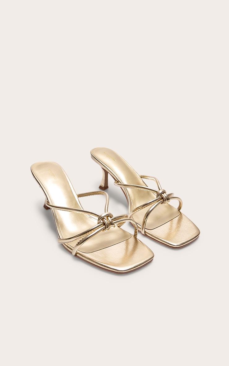  Gold Wide Fit PU Square Toe Knotted Heeled Mules Product Image